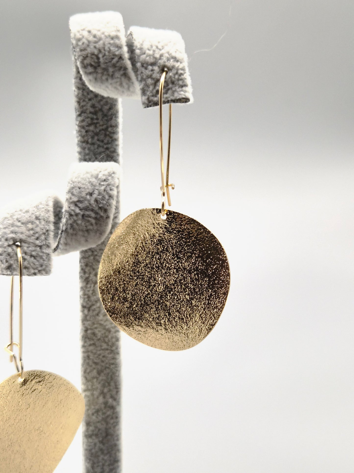 Round Brushed Design Gold Drop Earrings