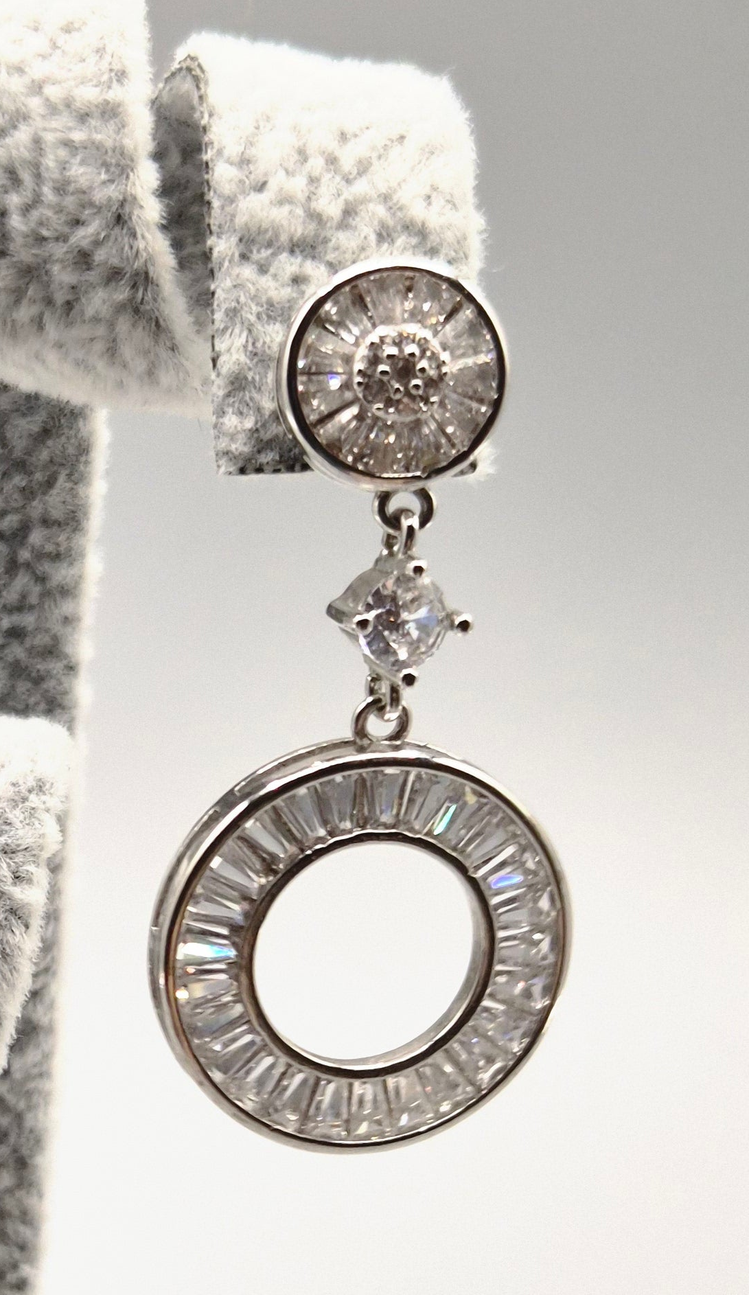 Trilogy with Single Open Disc Cubic Zirconia Drop Earrings