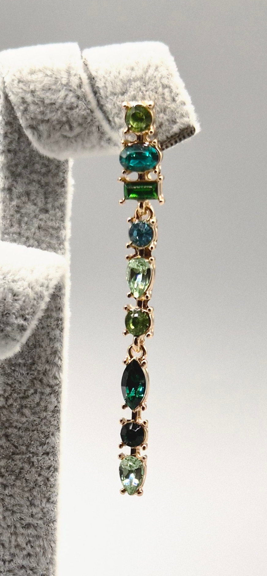 Green 9 Multi Stone Gold Set Drop Earrings