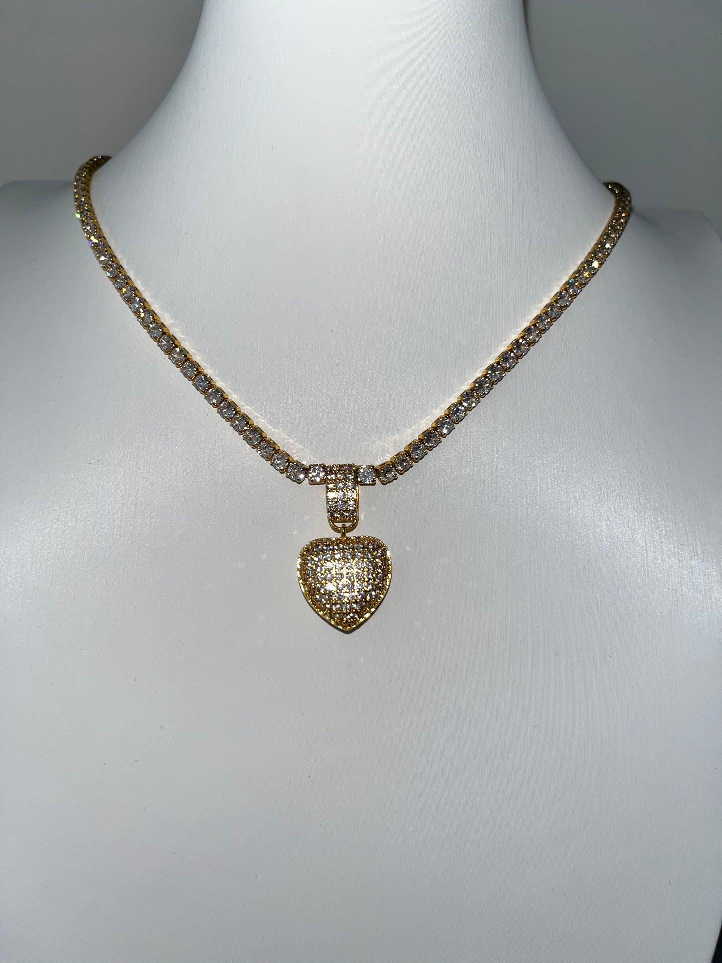 Cubic Zirconia Line Necklace with Heart Drop