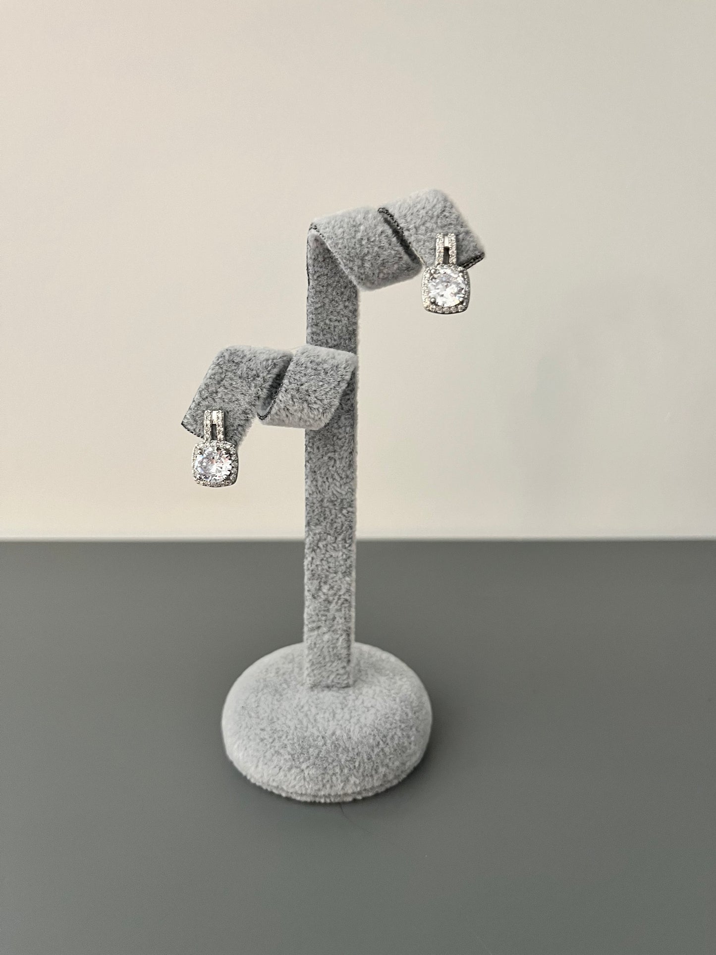 Square Halo with Double Row Cubic Zirconia Stud Earrings