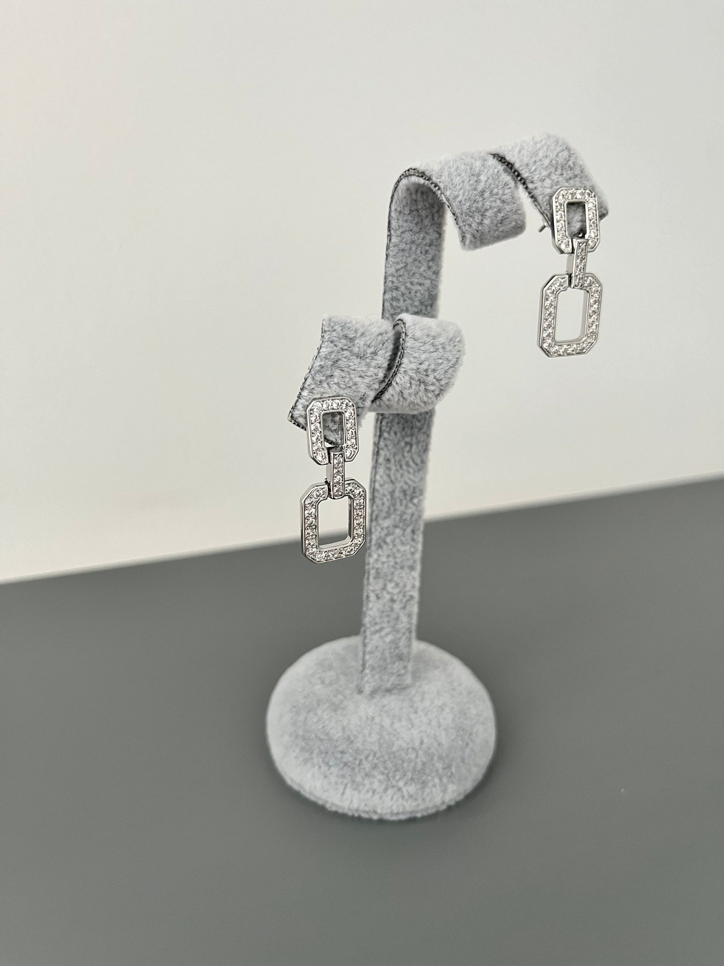 Double Square Link Cubic Zirconia Drop Earrings