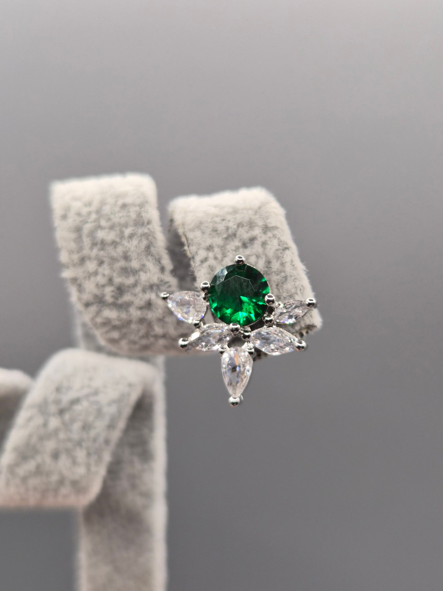 Green & Cubic Zirconia Flower Design Stud Earrings