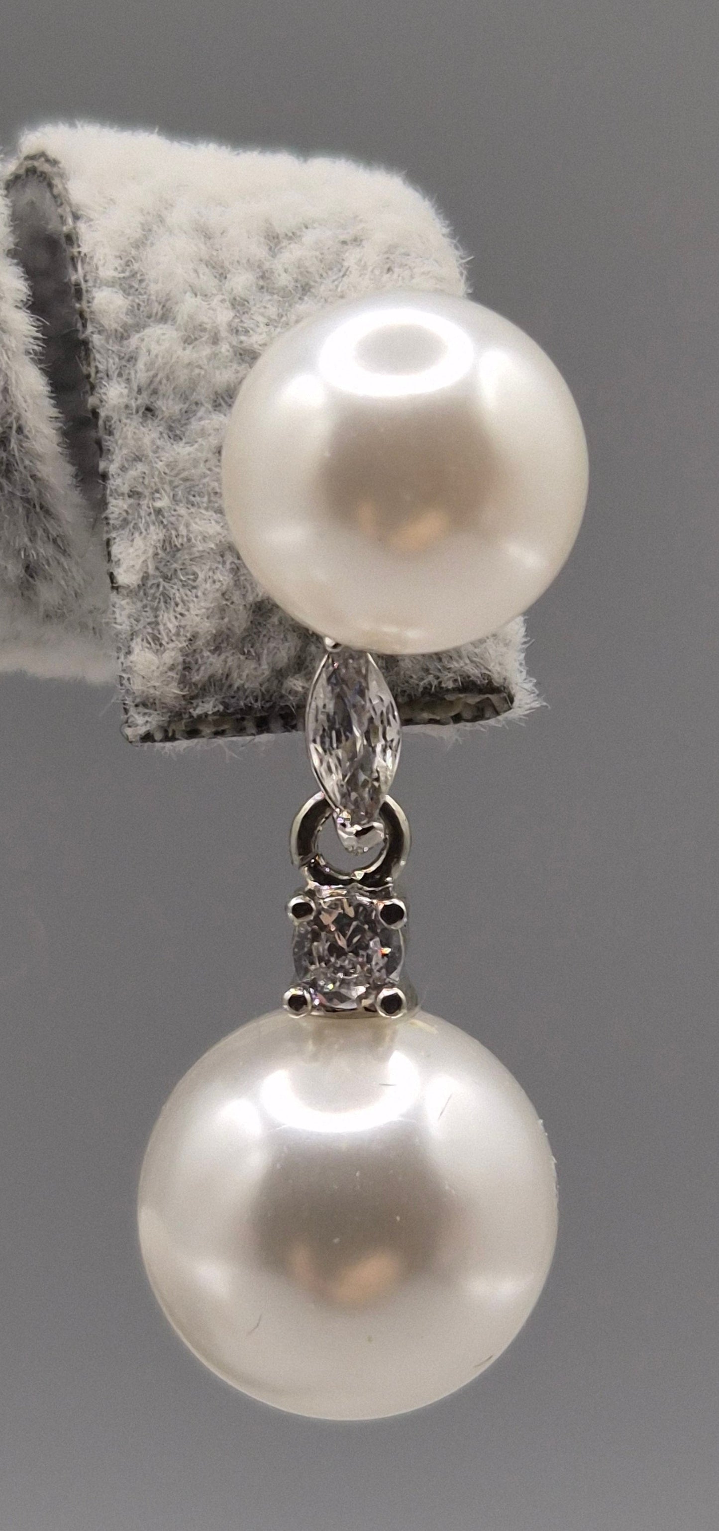 Double Pearl & Cubic Zirconia Drop Earrings