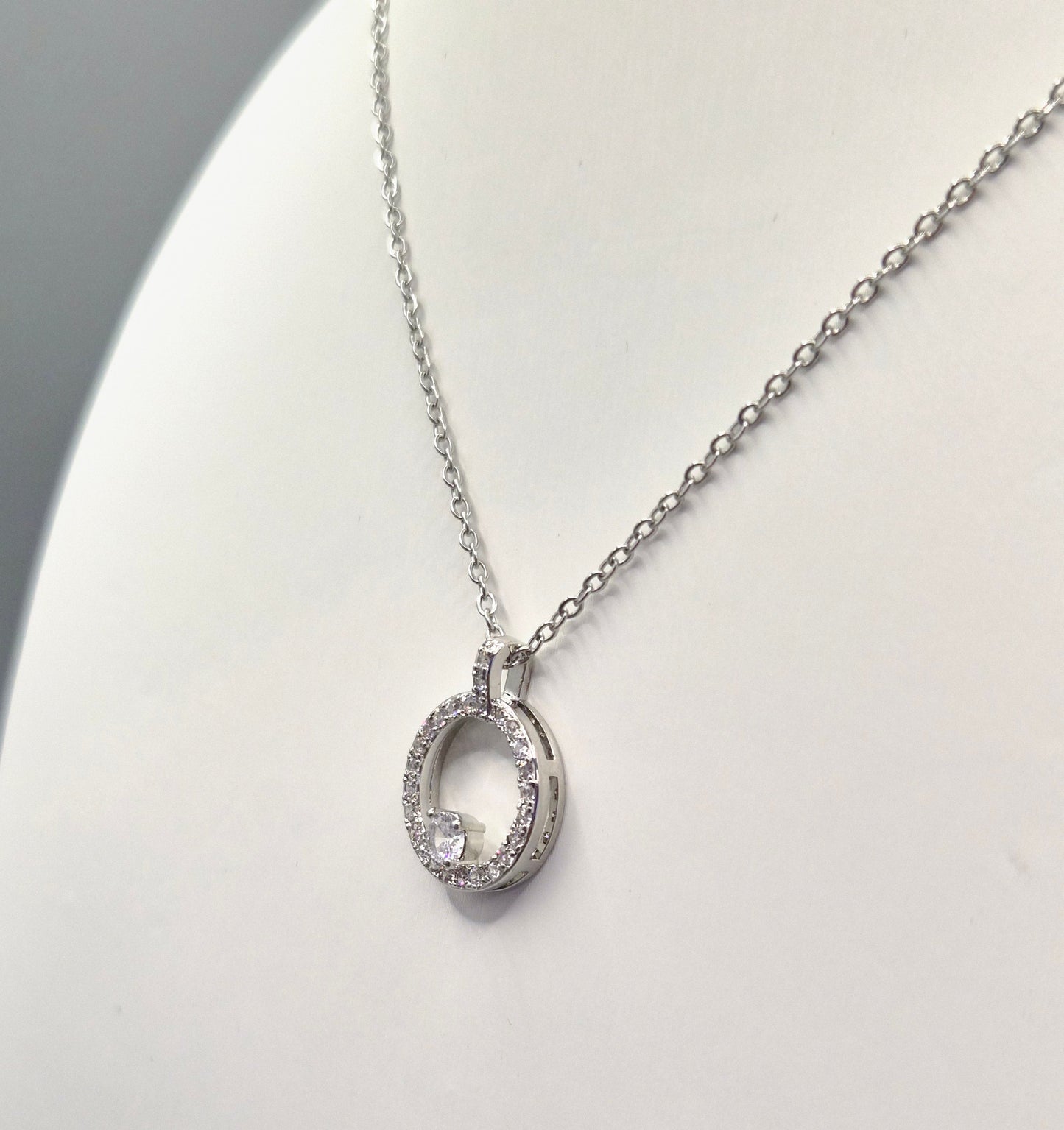 Open Circle with Solitaire Centre Stone Cubic Zirconia Pendant