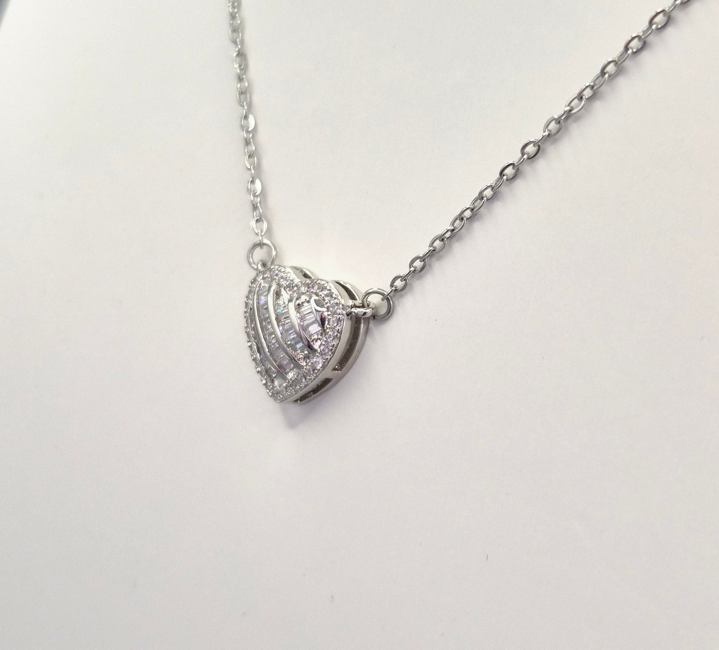 Heart Baguette & Round Cubic Zirconia Pendant