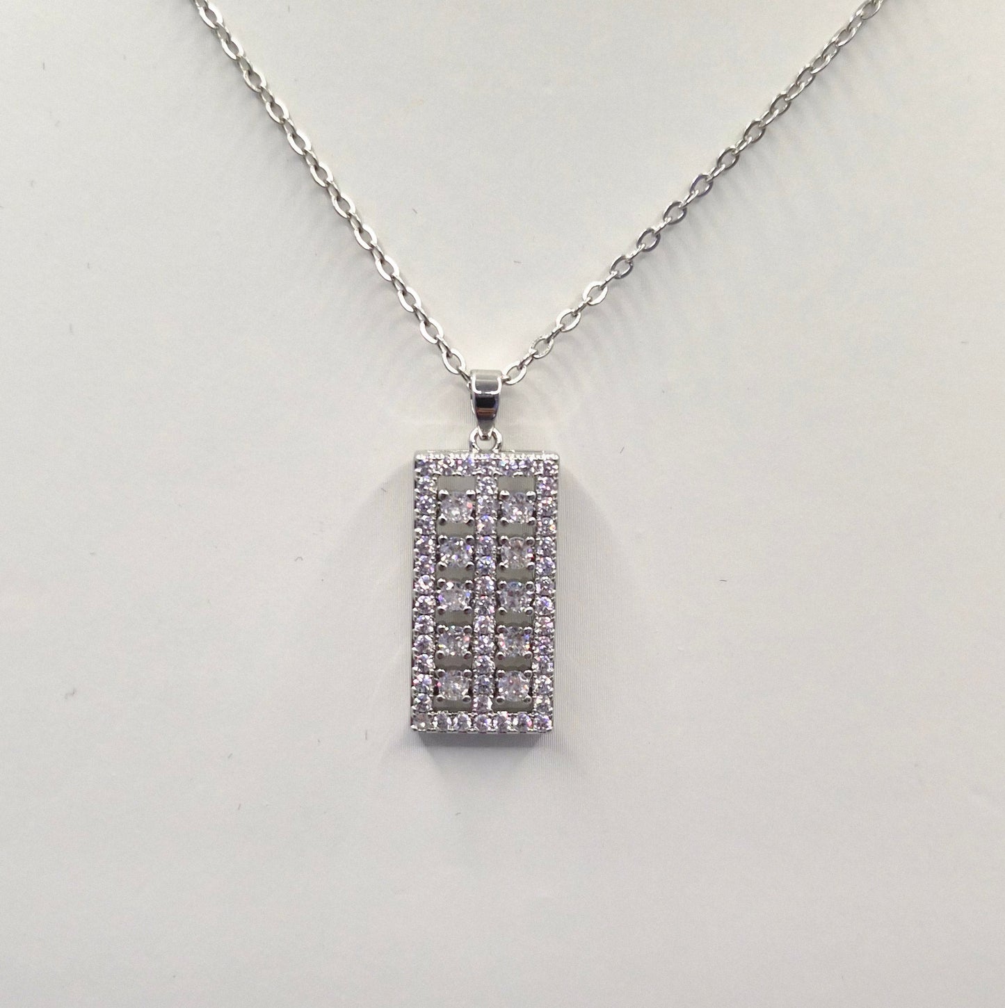 Rectangular Double Row Cubic Zirconia Drop Pendant