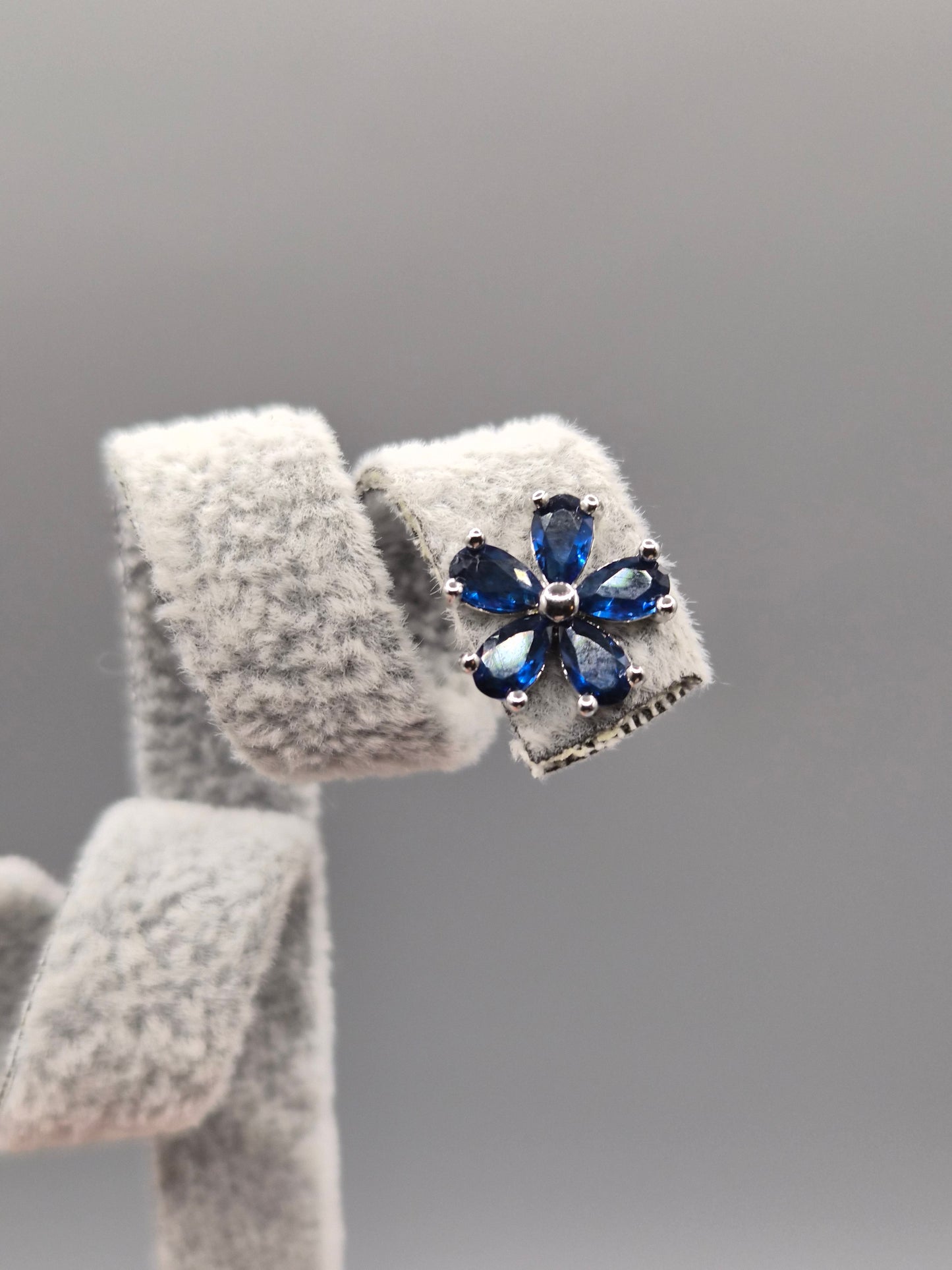 Blue Cubic Zirconia Flower Design Stud Earrings