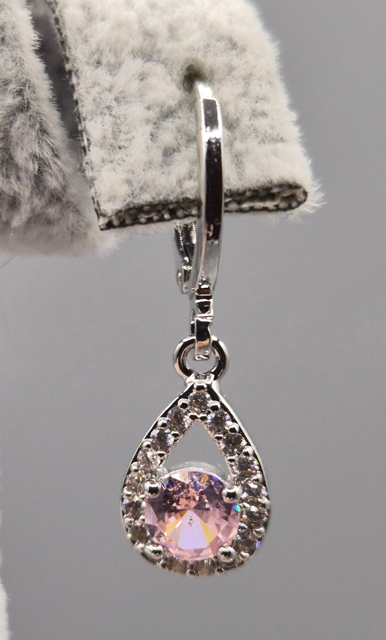 Pink & Cubic Zirconia Pear Shaped Drop Earrings