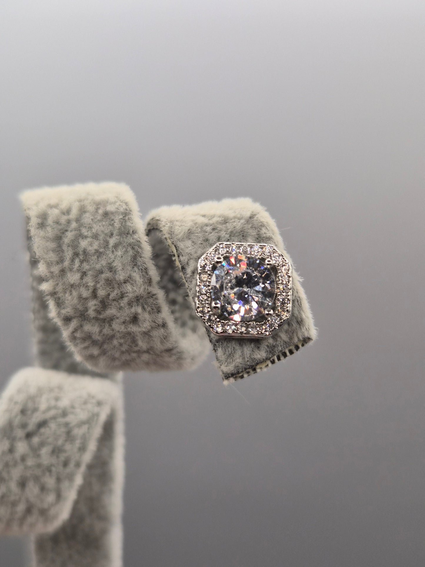 Cubic Zirconia Square Halo Design Stud Earrings