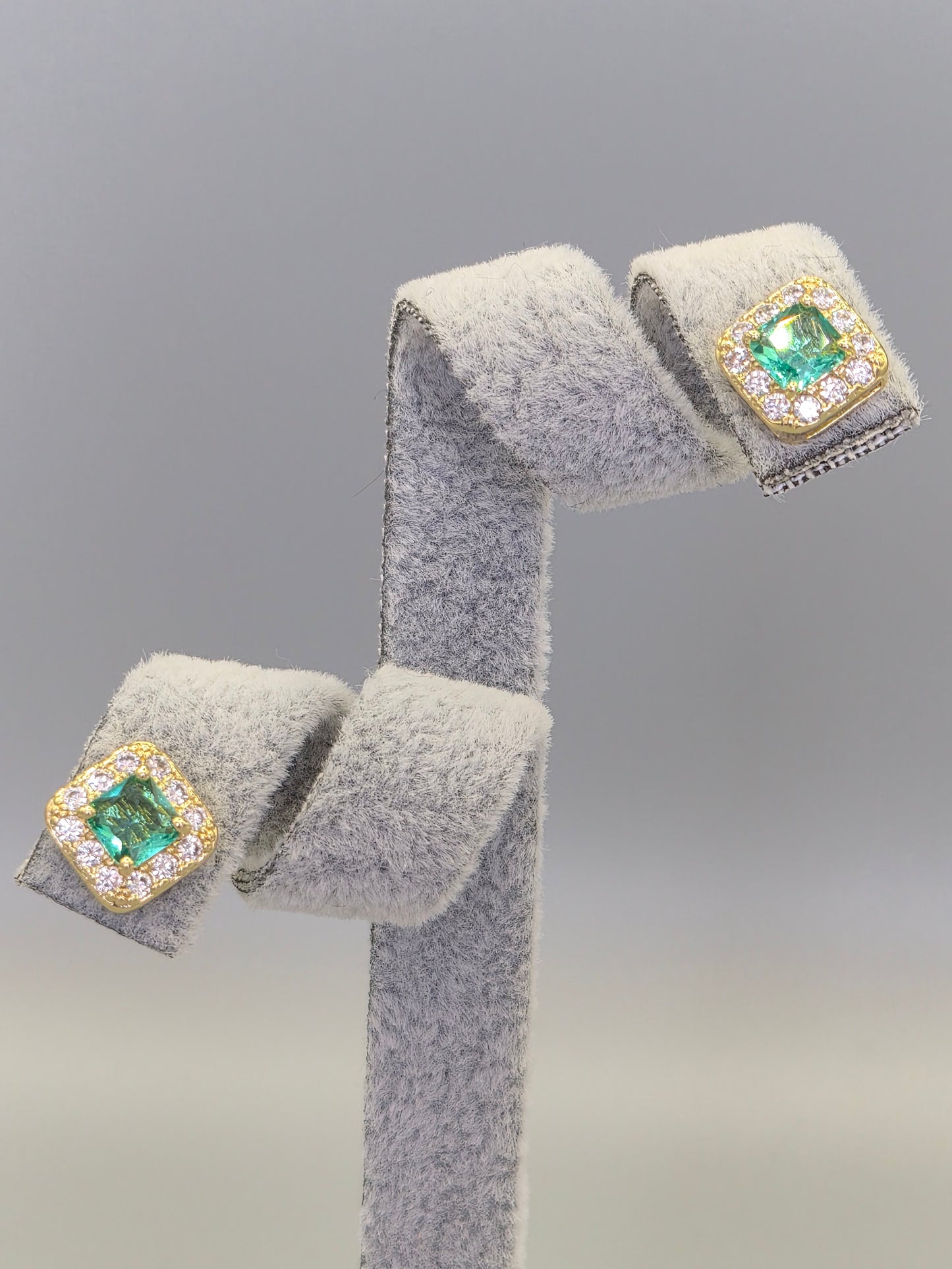 Sea Green Cubic Zirconia Drop Earrings Yellow Set