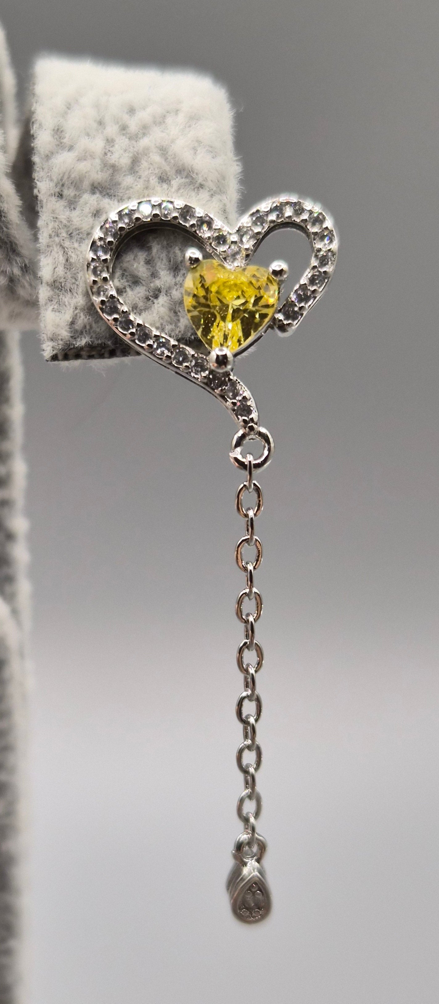 Heart Yellow Citroean & Cubic Zirconia Drop Earrings