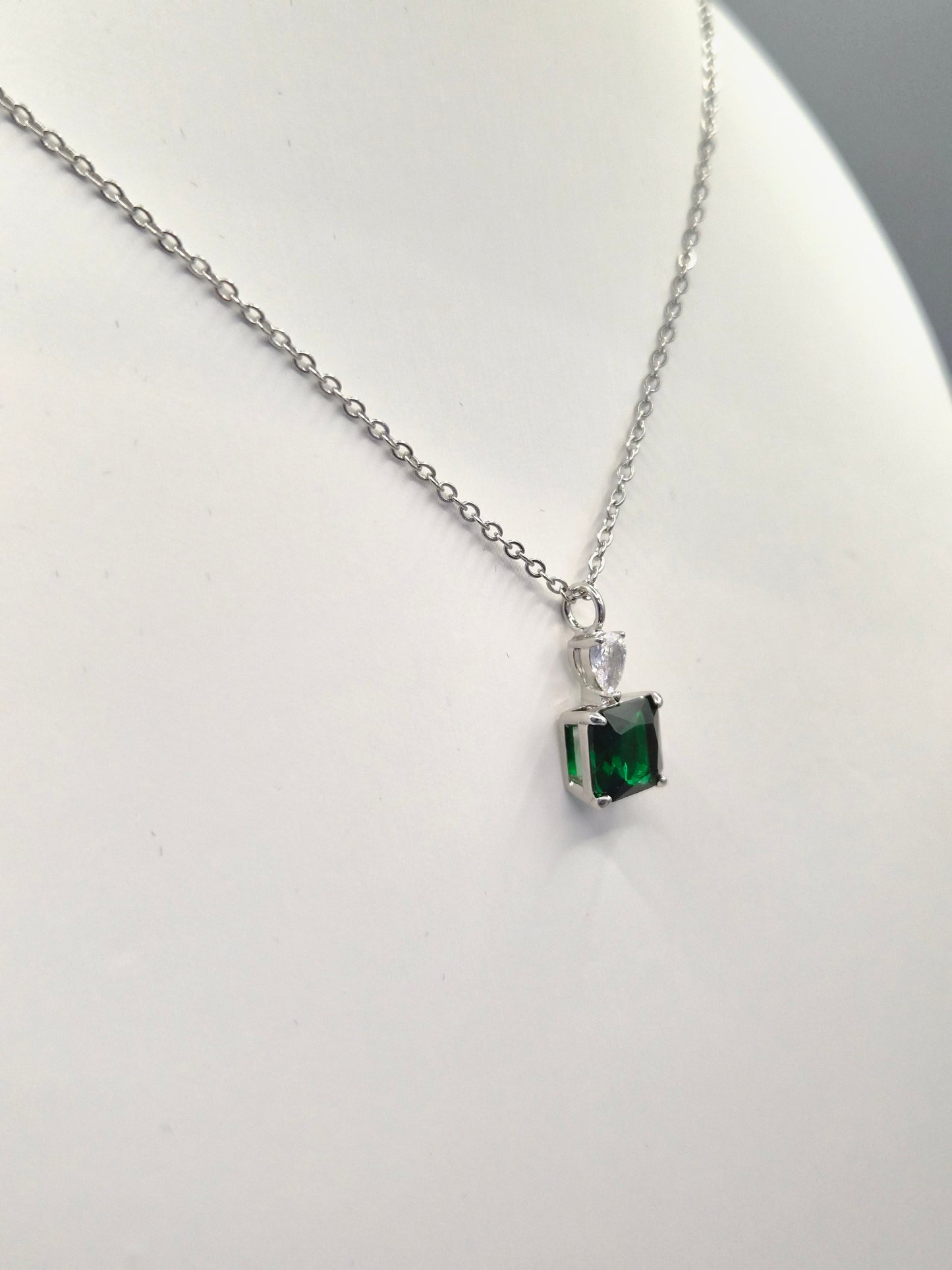 Green Square & Pear Cubic Zirconia Pendant