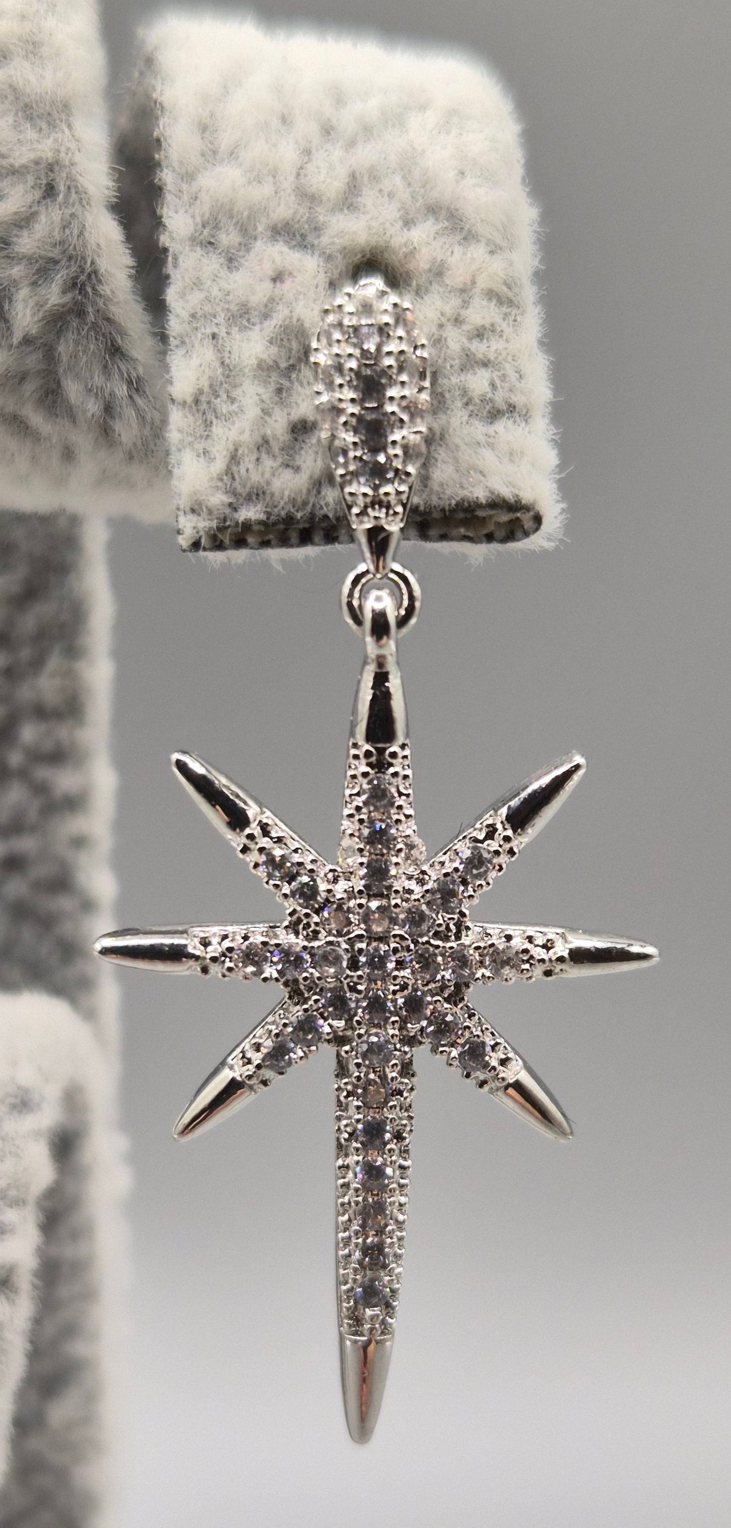 Long Star Cubic Zirconia Drop Earrings