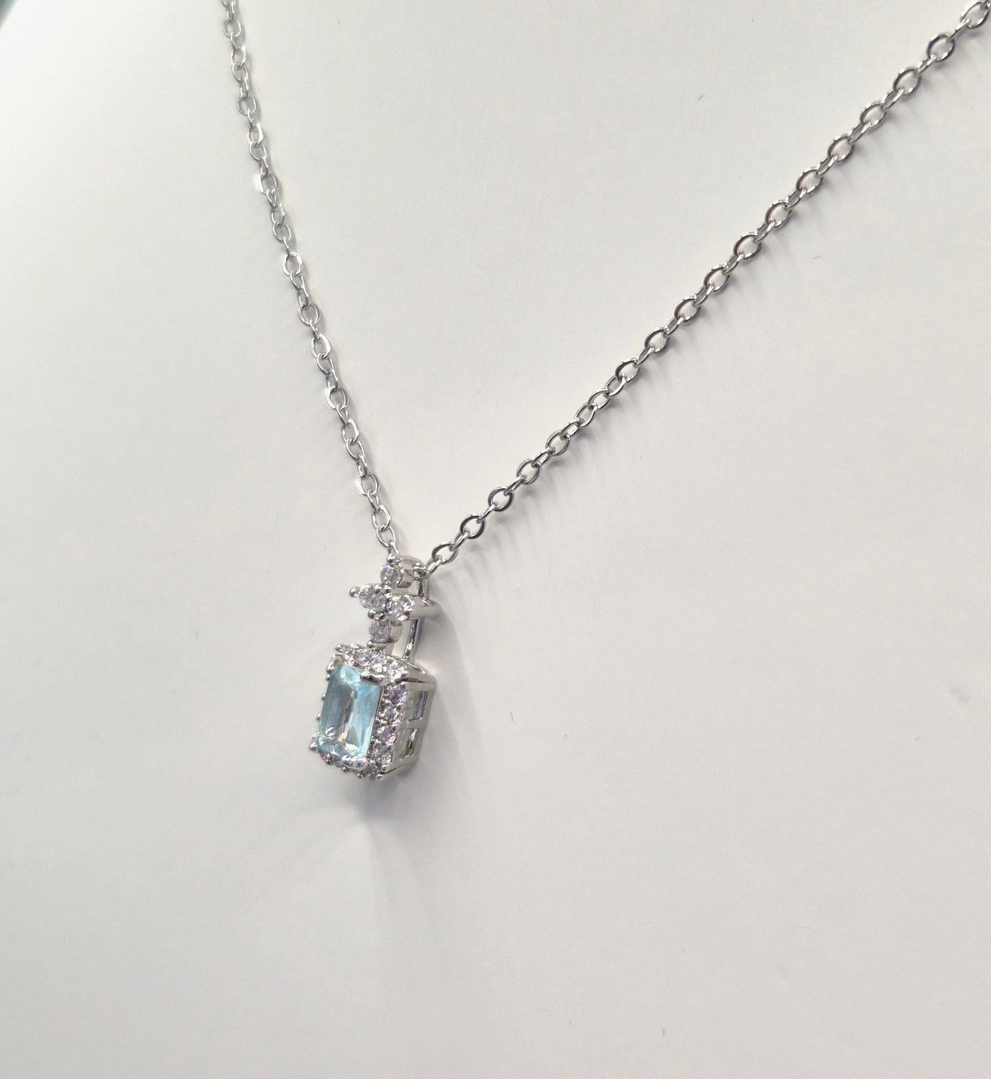 Aqua Blue Emerald Cut Cubic Zirconia Pendant