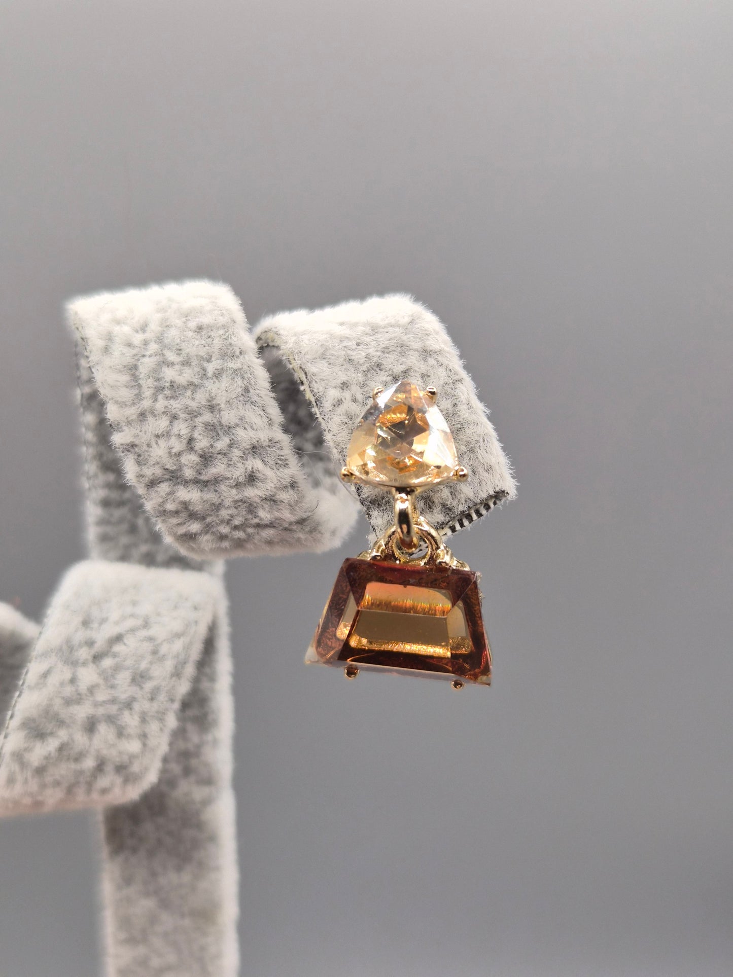 Trilliant Cut Champagne & Bronze Cubic Zirconia Gold Plated Stud Earrings