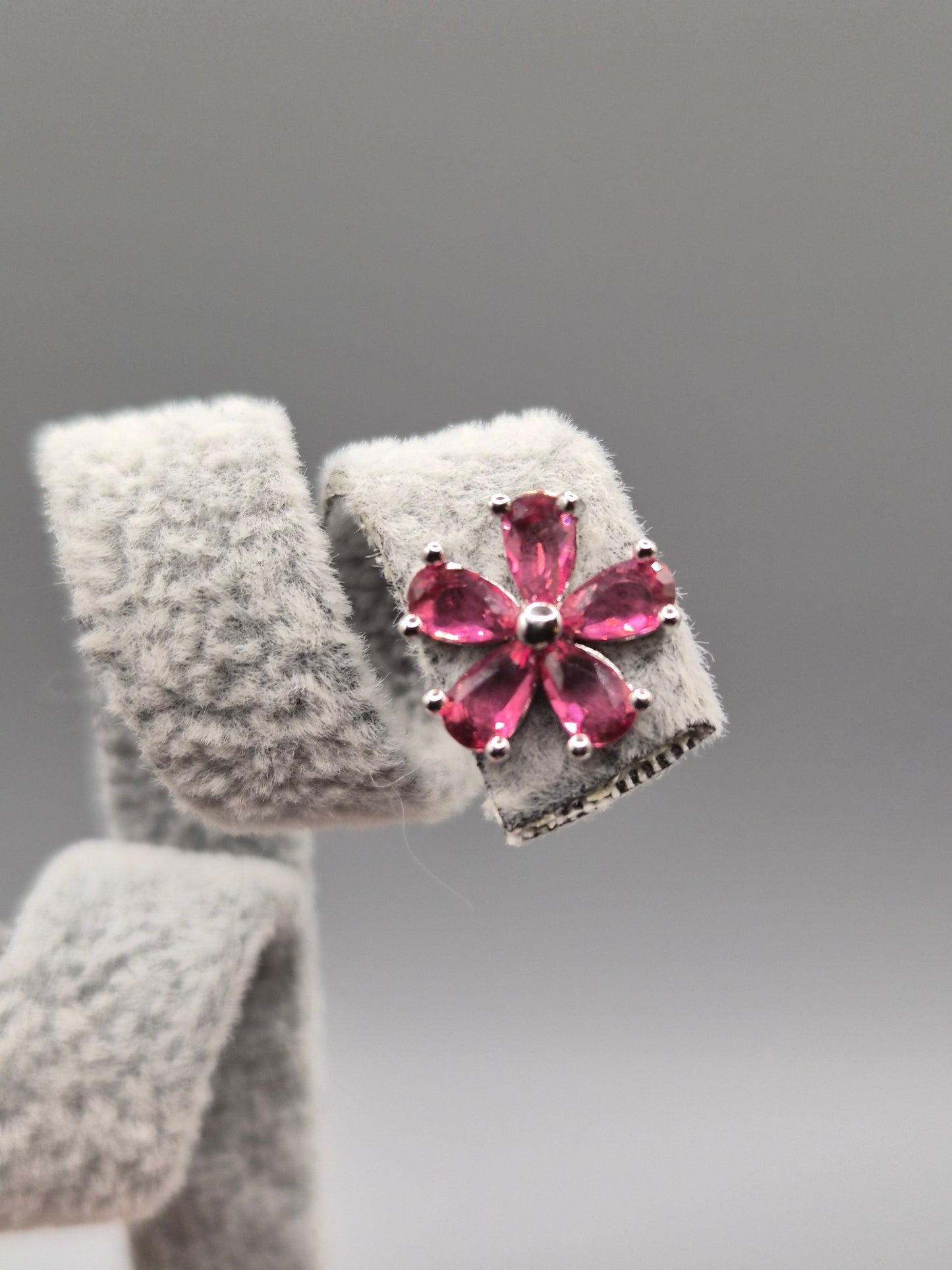 Pink Cubic Zirconia Flower Design Stud Earrings