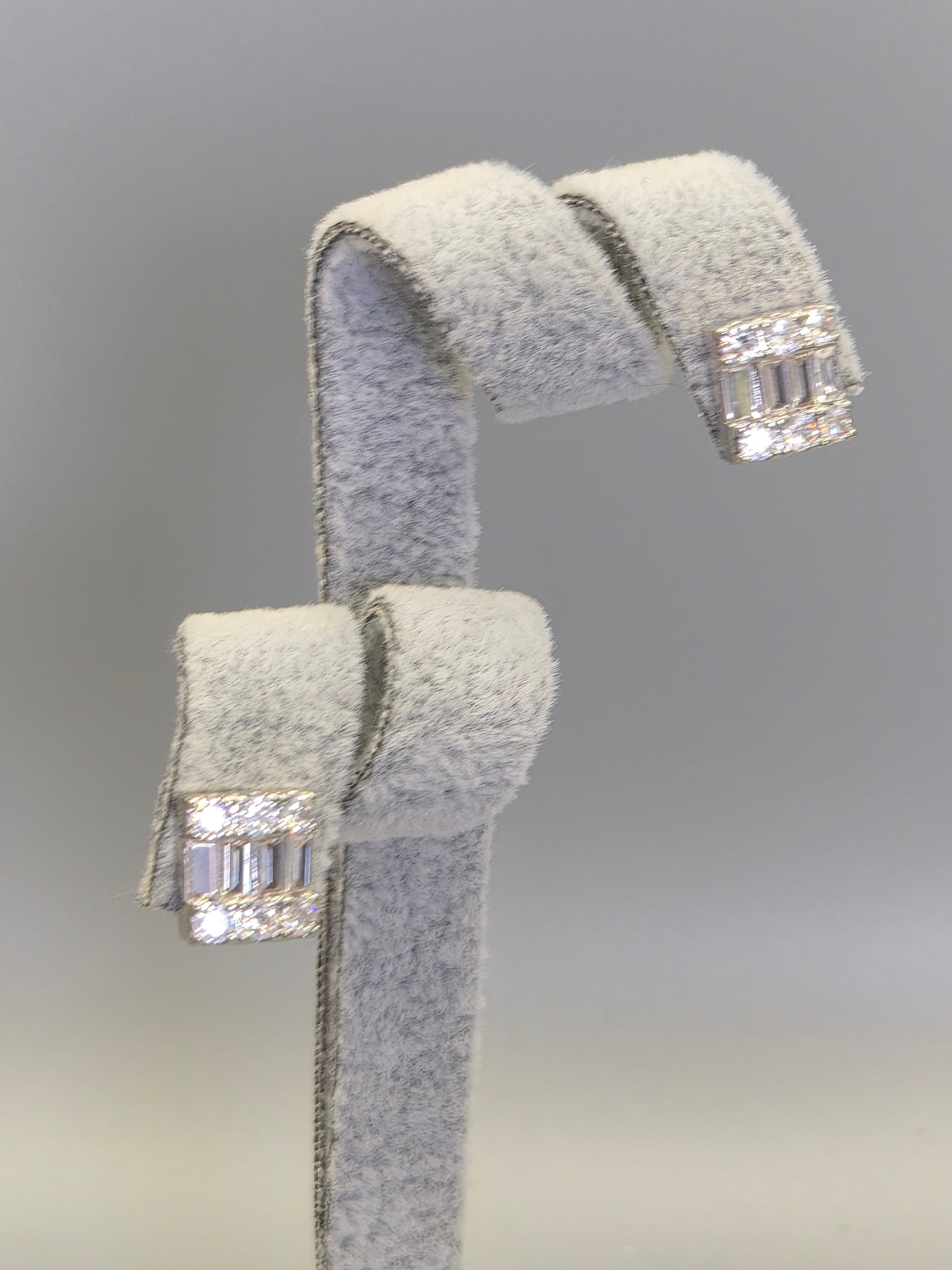 Round & Baguette Cubic Zirconia Stud Earrings