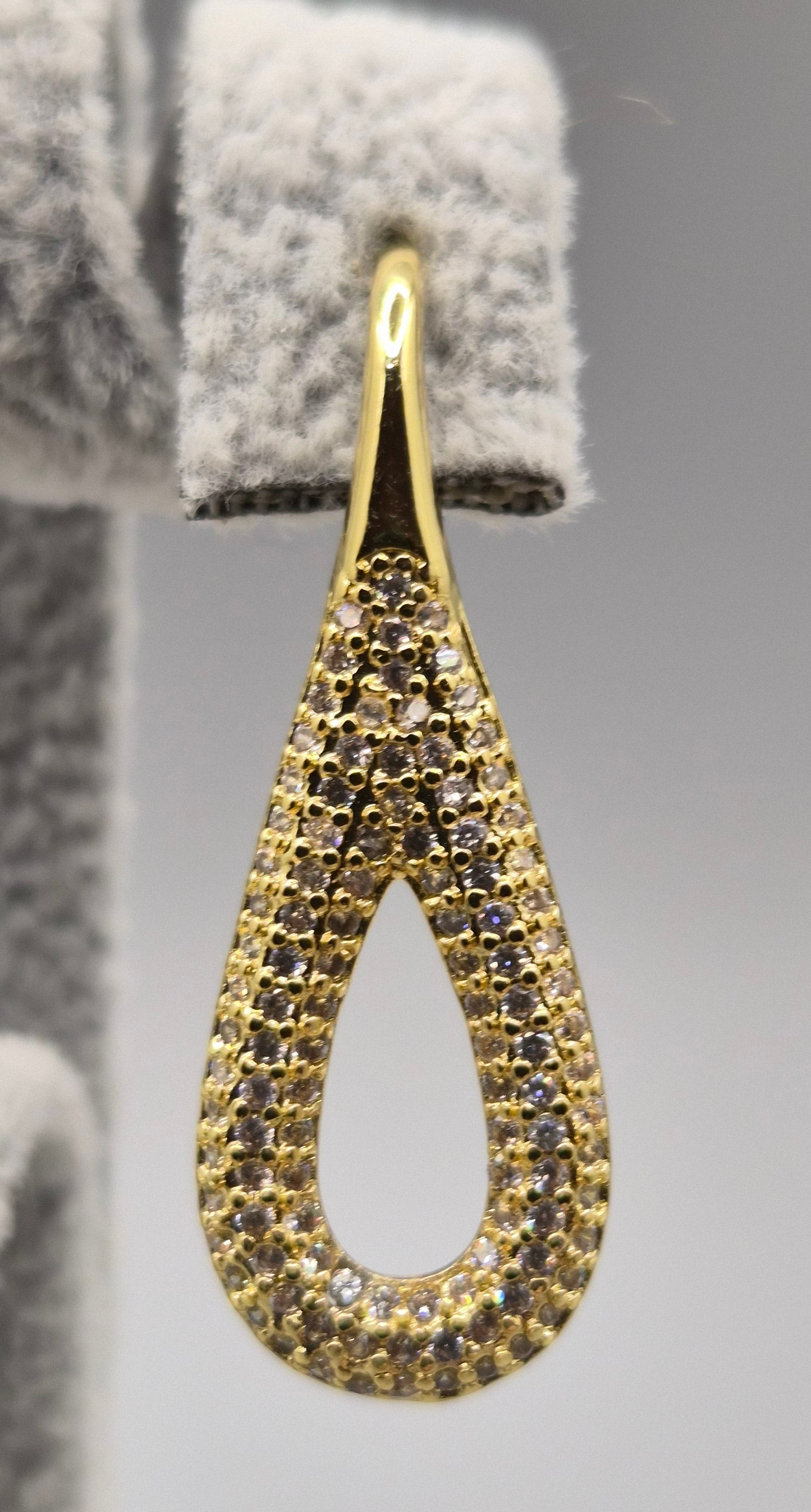 Gold Open Pear Shaped Bead Set Cubic Zirconia Drop Earrings