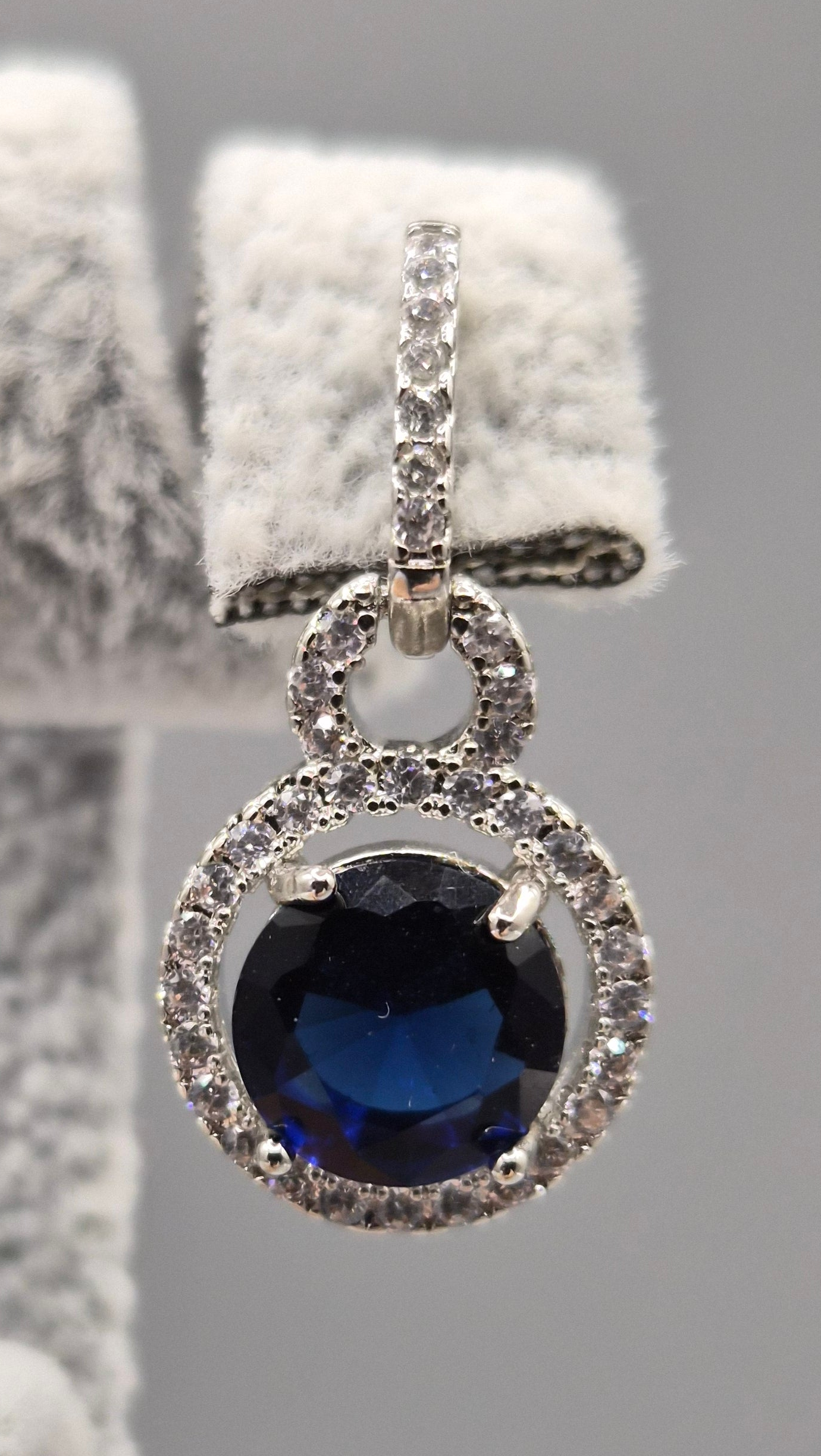 Round Halo Blue & Cubic Zirconia Drop Earrings