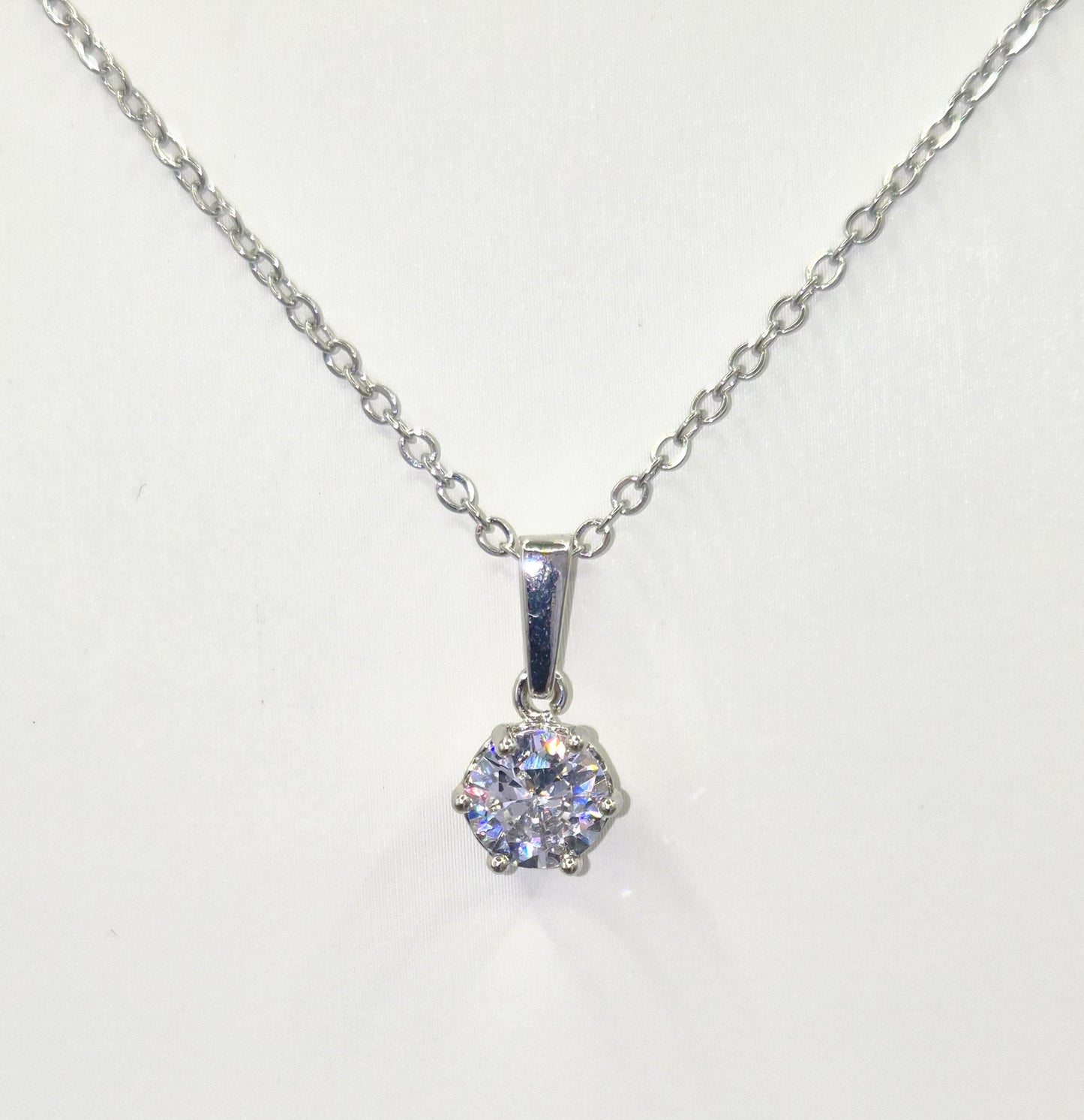 Round Solitaire Claw Set Cubic Zirconia Drop Pendant