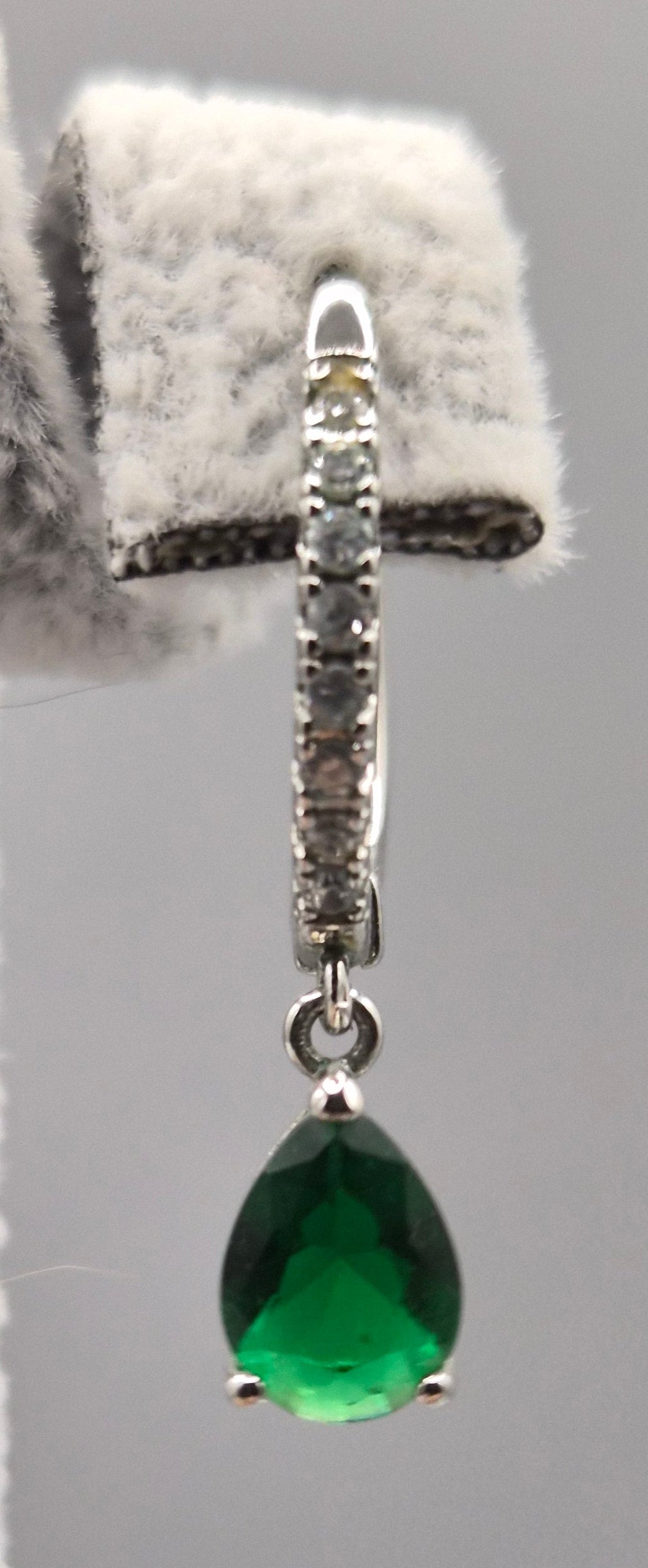 Green Emerald Cut Pear Shaped Drop & Cubic Zirconia Earrings