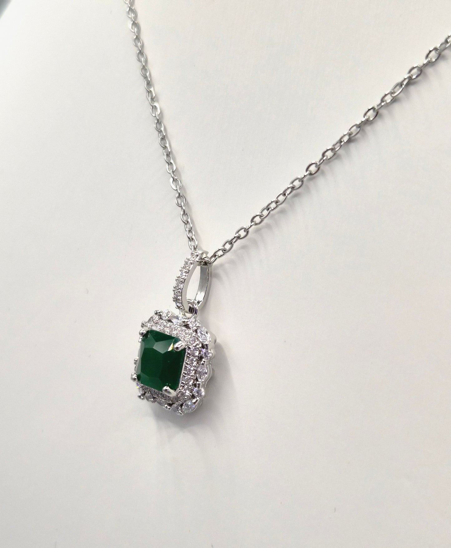 Green Square Cubic Marquise & Round Zirconia Set Pendant
