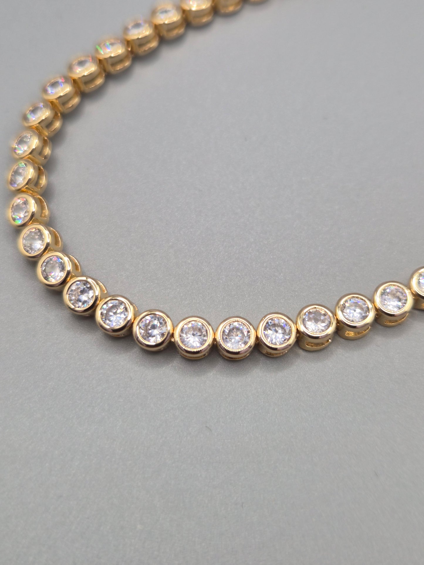 Bezel Set Round Brilliant Cut Cubic Zirconia Line Bracelet Yellow Set