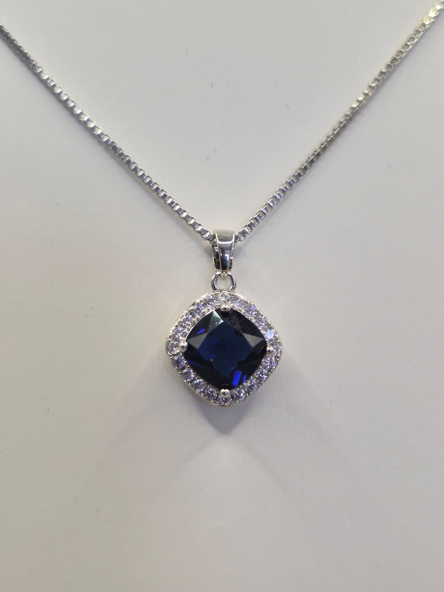 Blue Cushion & Round Cubic Zirconia Pendant