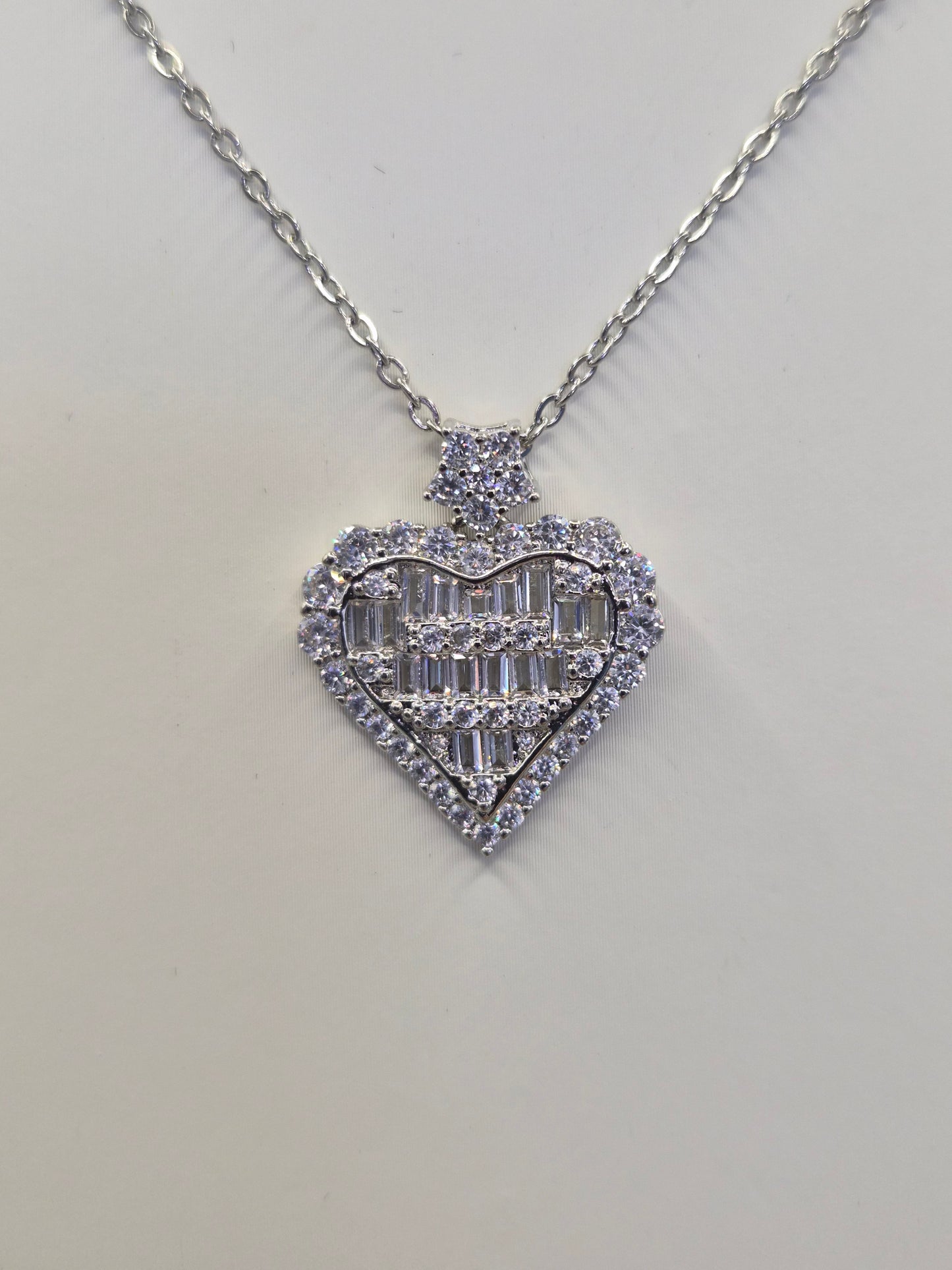 Heart With Round & Baguette Cut Cubic Zirconia Pendant
