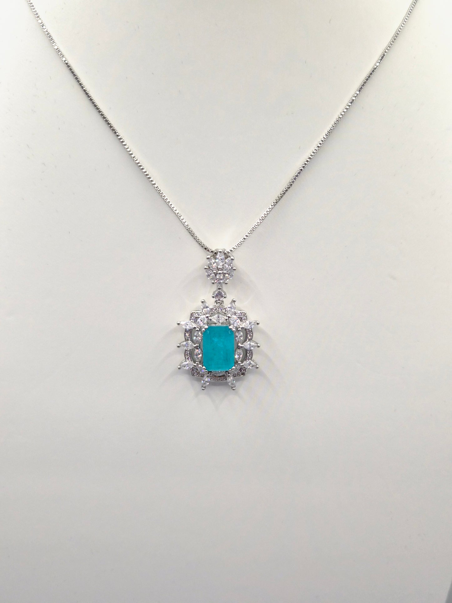 Blue Emerald Cut Centre Stone Cubic Zirconia Pendant