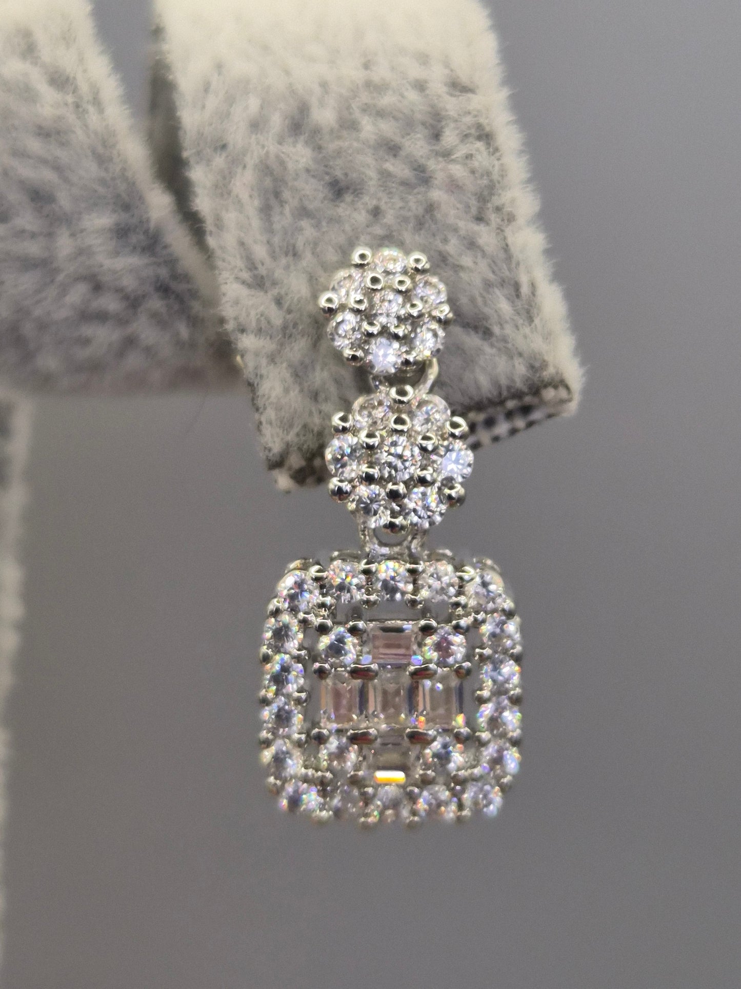 Trilogy Round and Baguette Cut Cubic Zirconia Drop Earrings