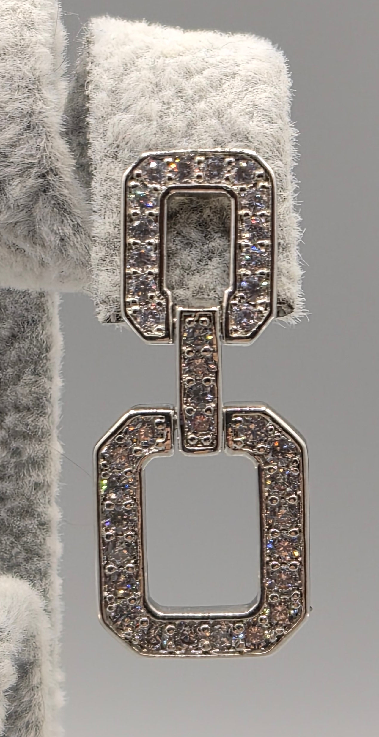 Double Square Link Cubic Zirconia Drop Earrings