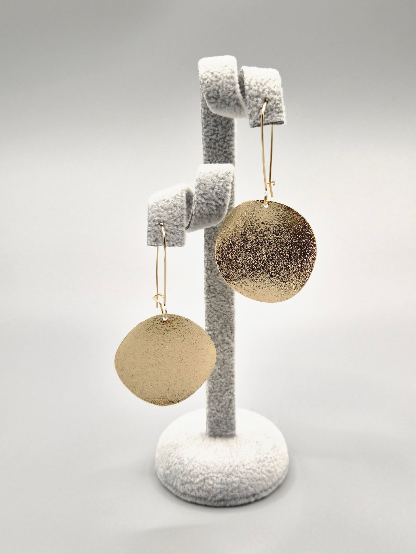 Round Brushed Design Gold Drop Earrings