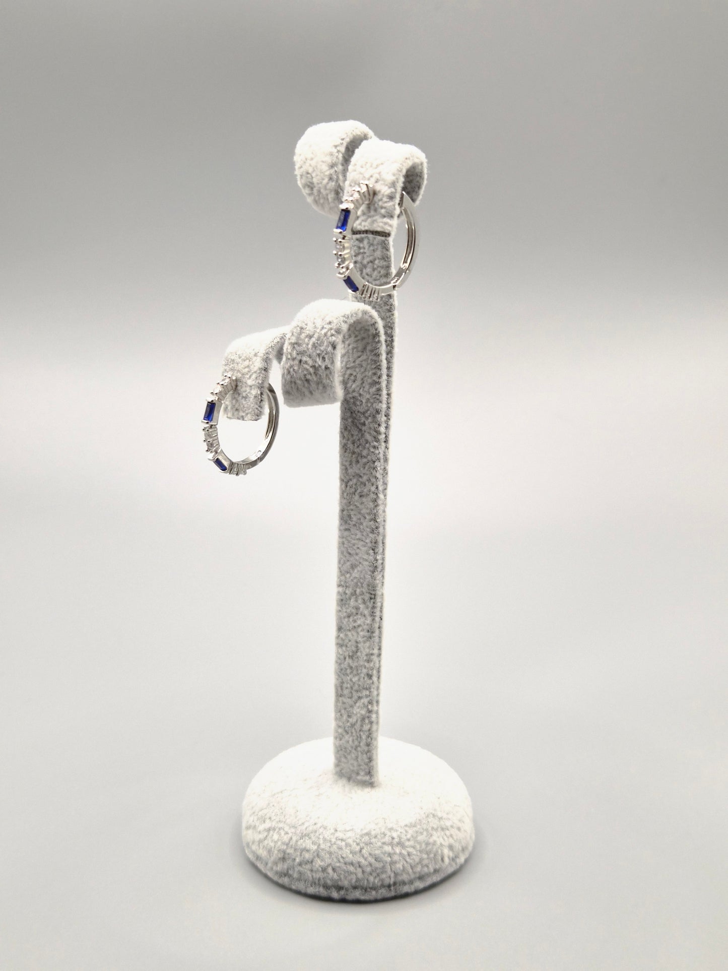 Blue Emerald Cut & Cubic Zirconia Hoop Earrings