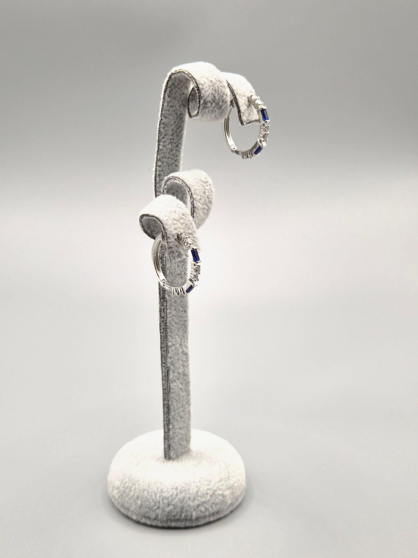 Blue Emerald Cut & Cubic Zirconia Hoop Earrings