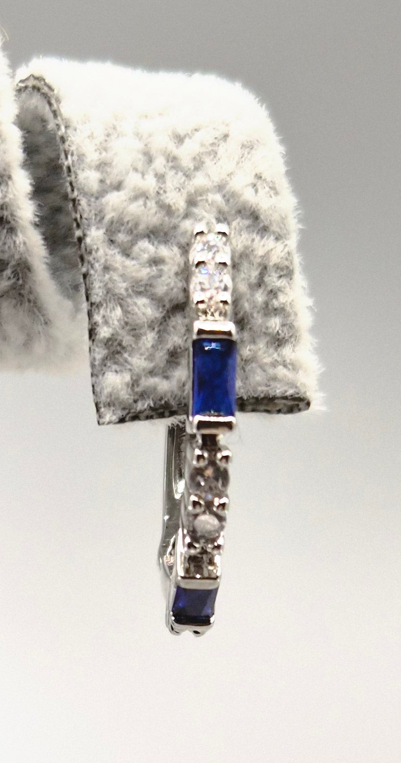 Blue Emerald Cut & Cubic Zirconia Hoop Earrings