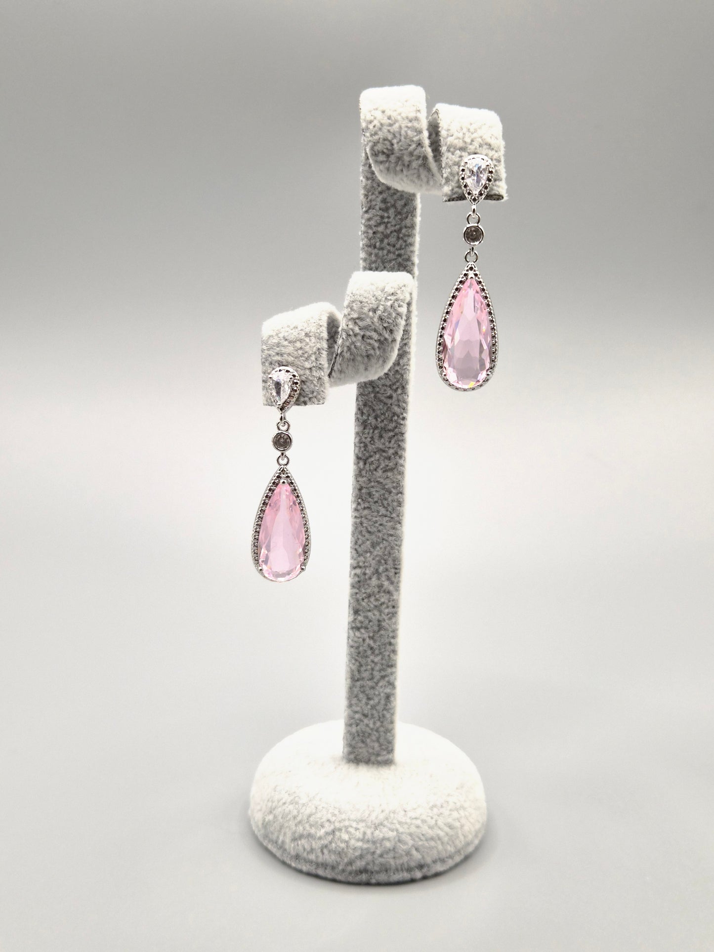 Pink & Cubic Zirconia Pear Drop Earrings