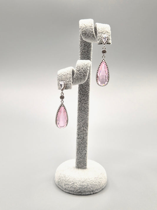 Pink & Cubic Zirconia Pear Drop Earrings