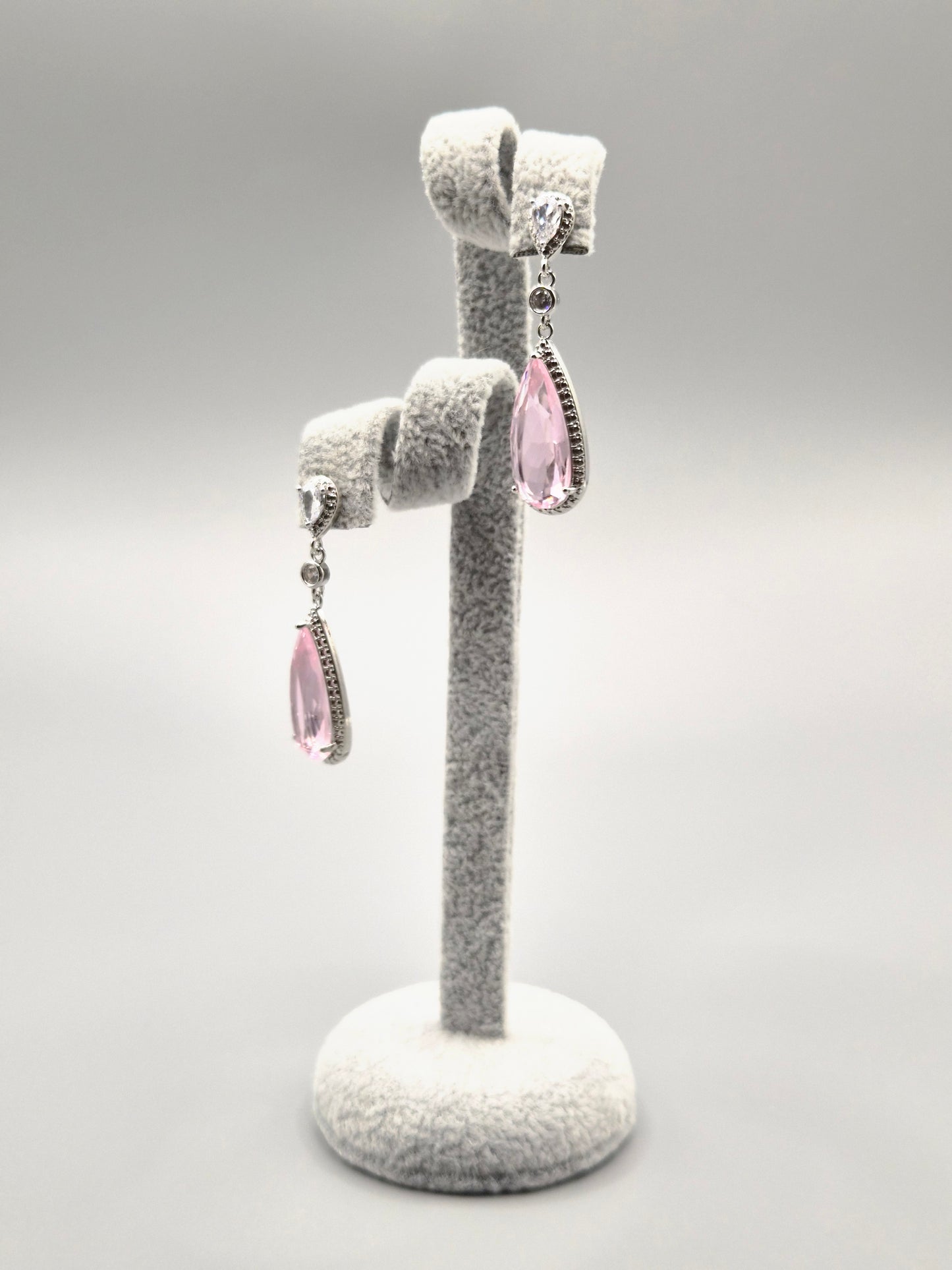 Pink & Cubic Zirconia Pear Drop Earrings