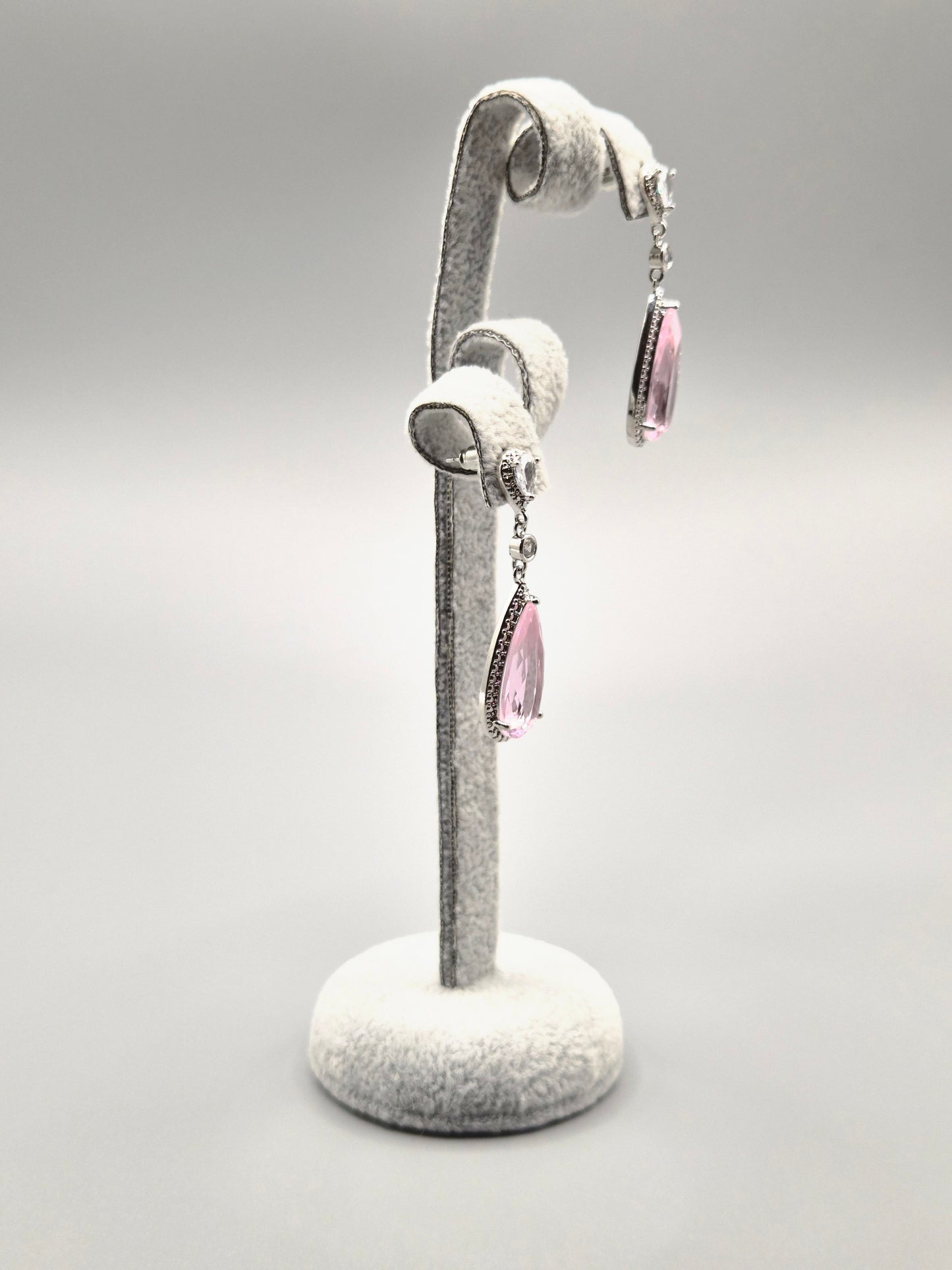Pink & Cubic Zirconia Pear Drop Earrings