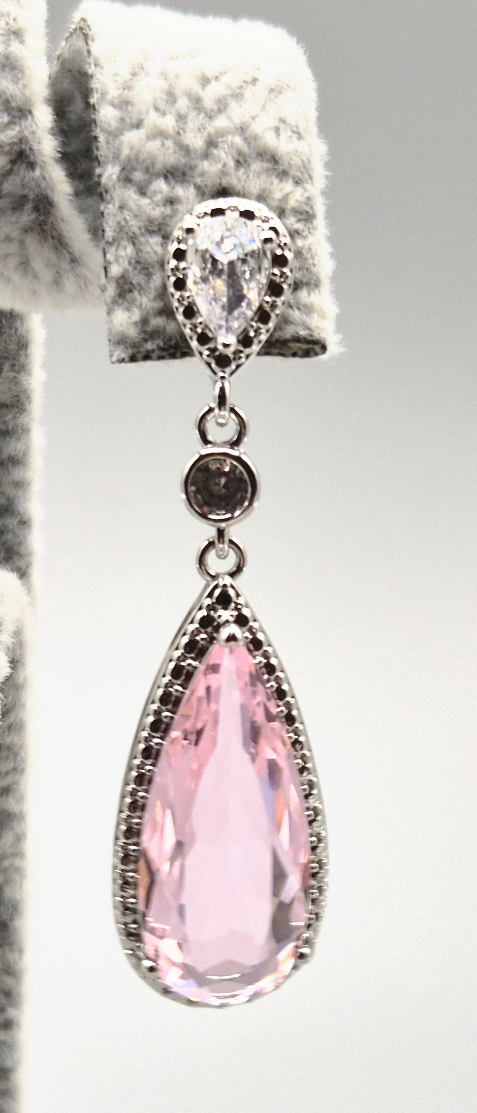 Pink & Cubic Zirconia Pear Drop Earrings