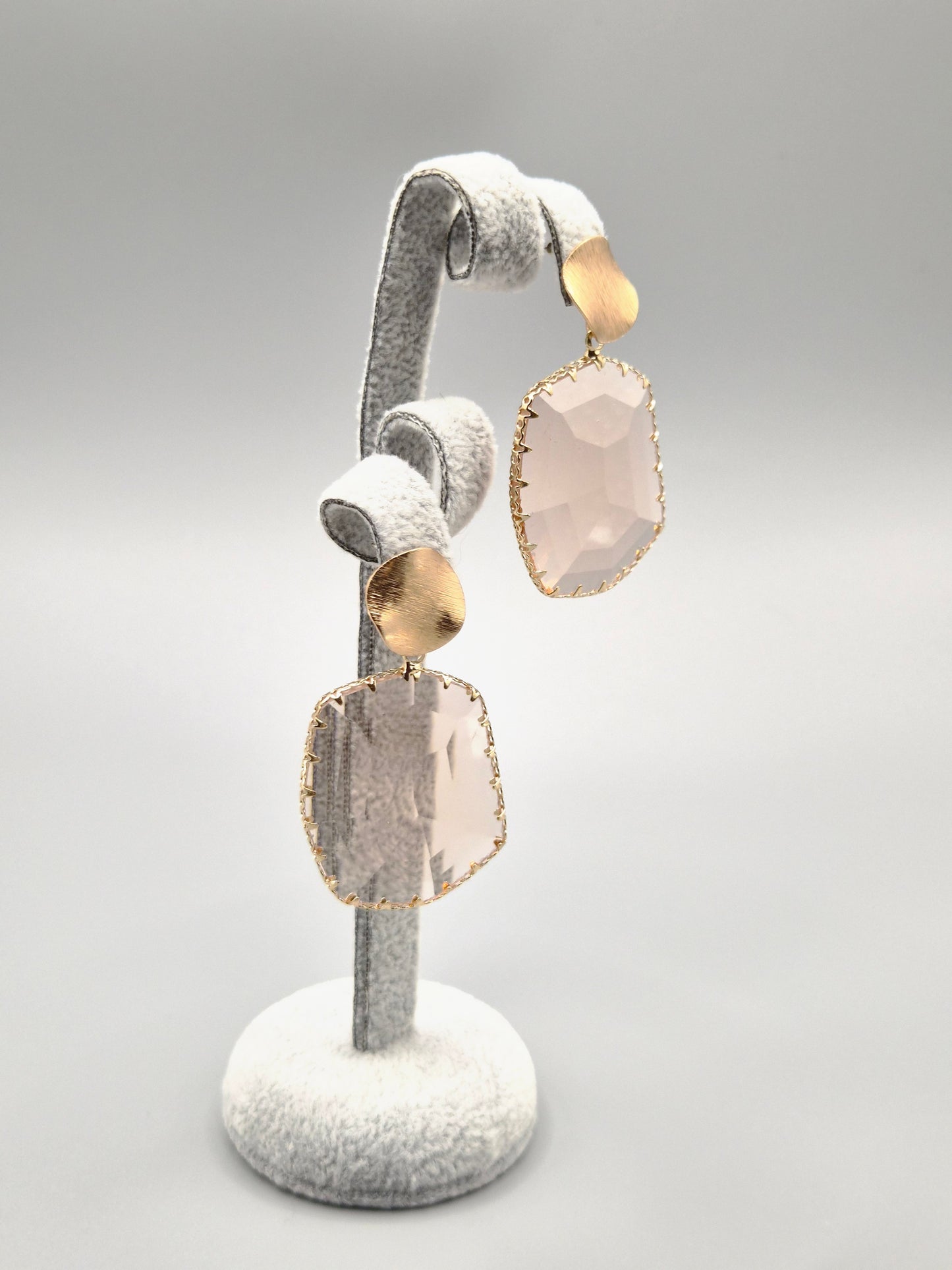 Soft Pink Faceted Glass Gold Set Drop Earrings
