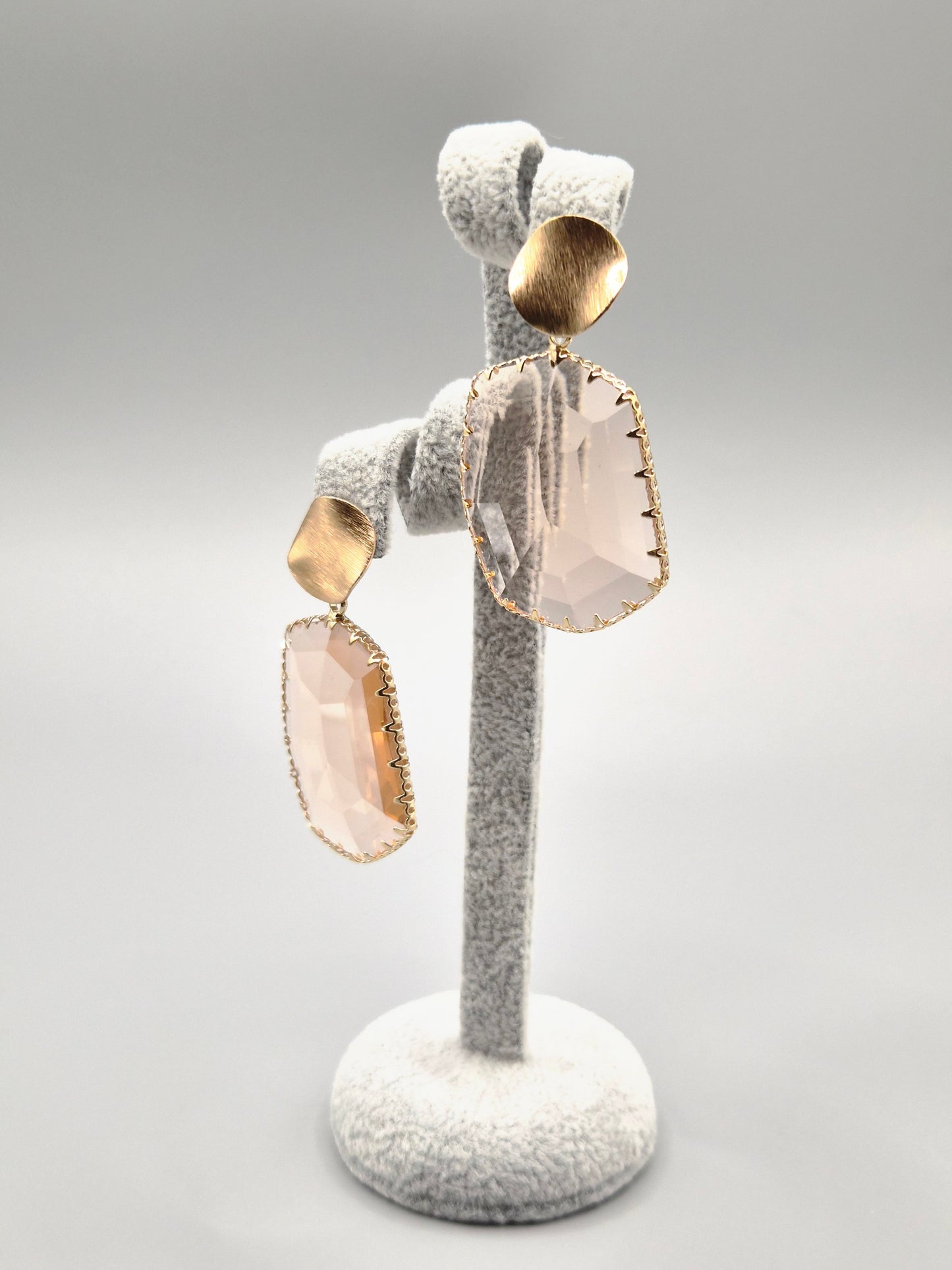 Soft Pink Faceted Glass Gold Set Drop Earrings