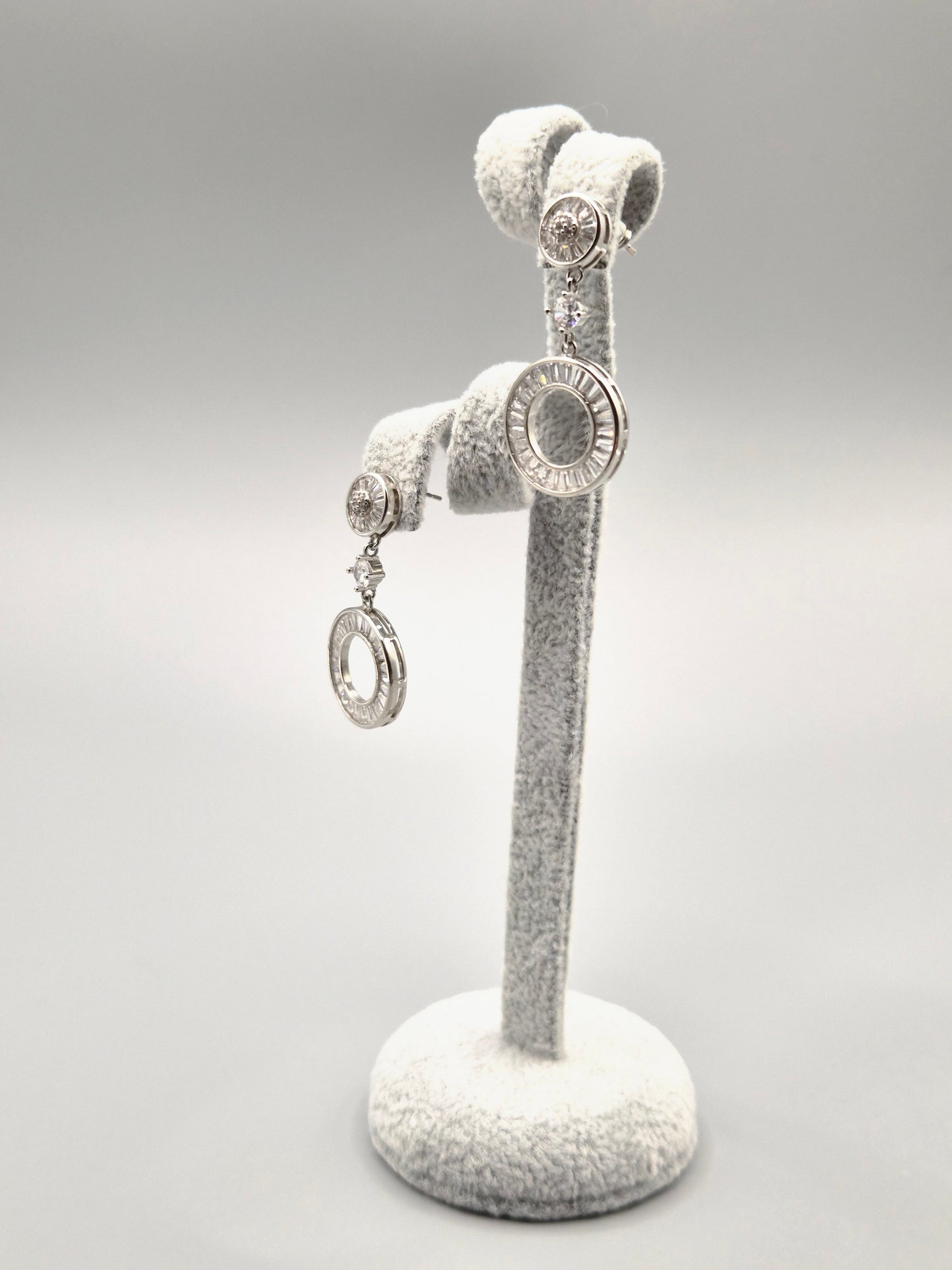 Trilogy with Single Open Disc Cubic Zirconia Drop Earrings