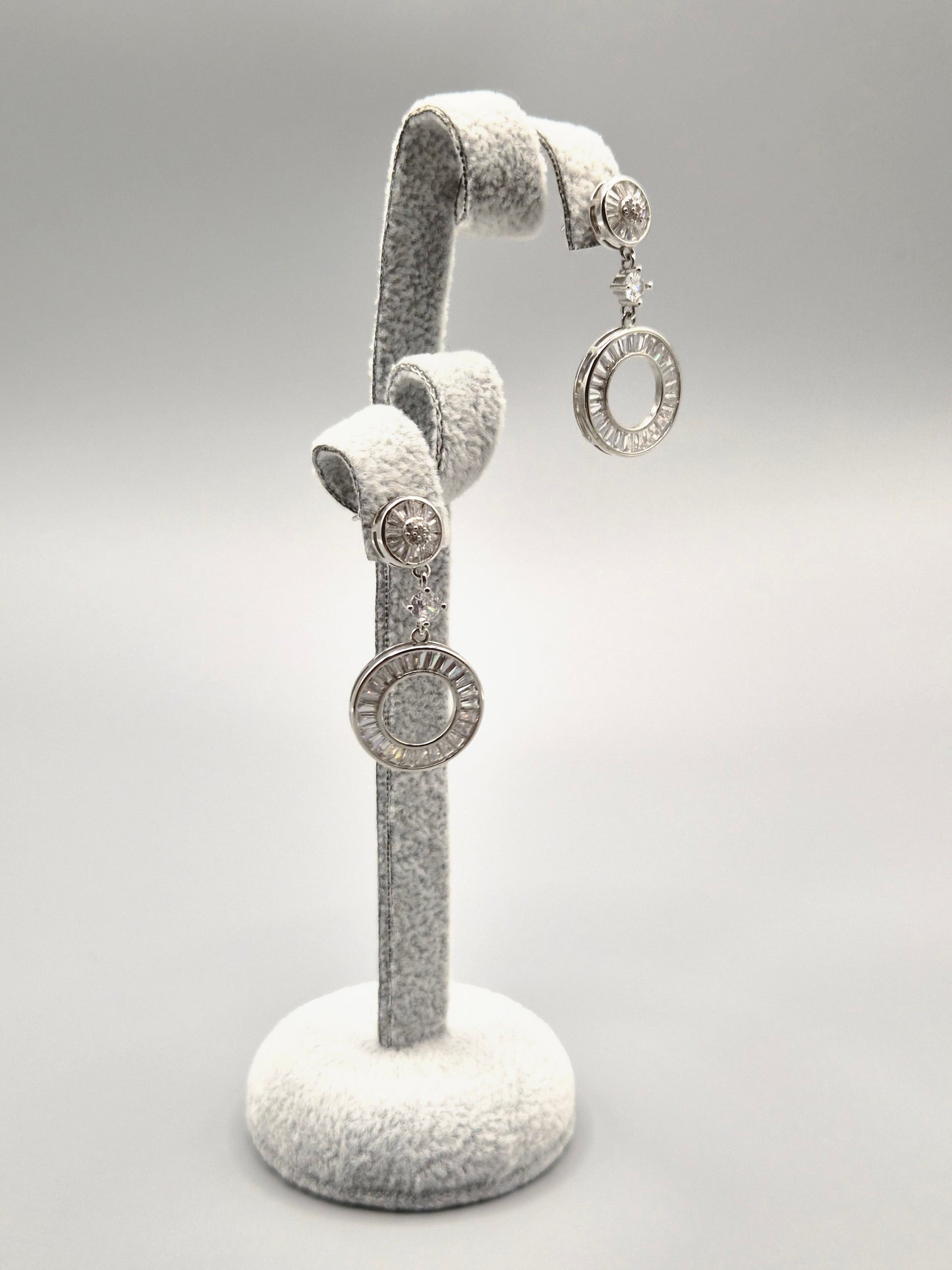 Trilogy with Single Open Disc Cubic Zirconia Drop Earrings