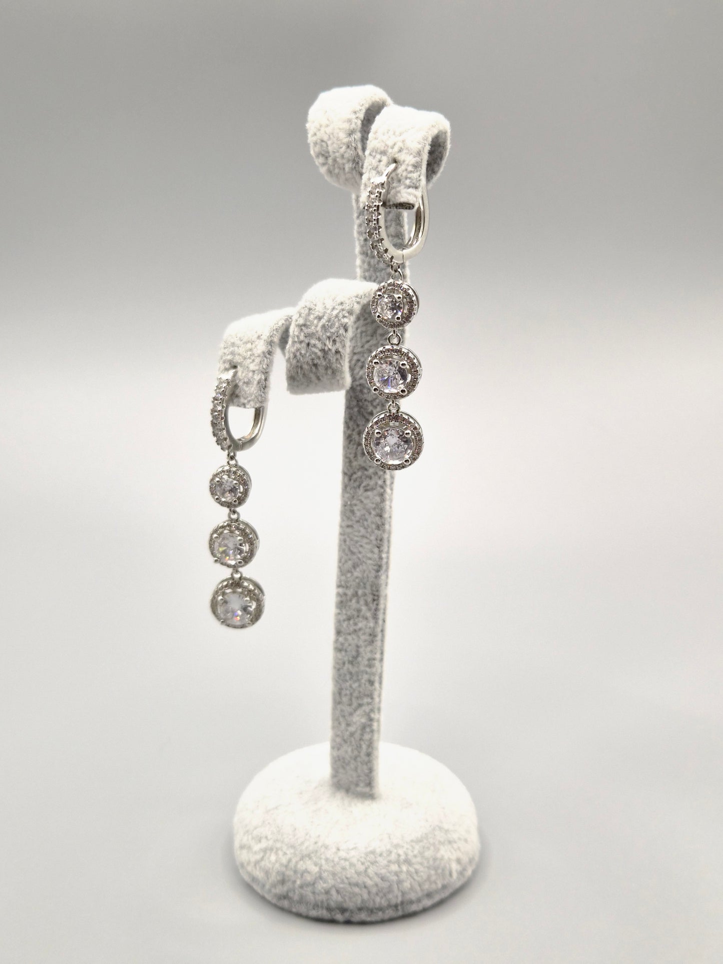 Round Halo Trilogy Cubic Zirconia Drop Earring