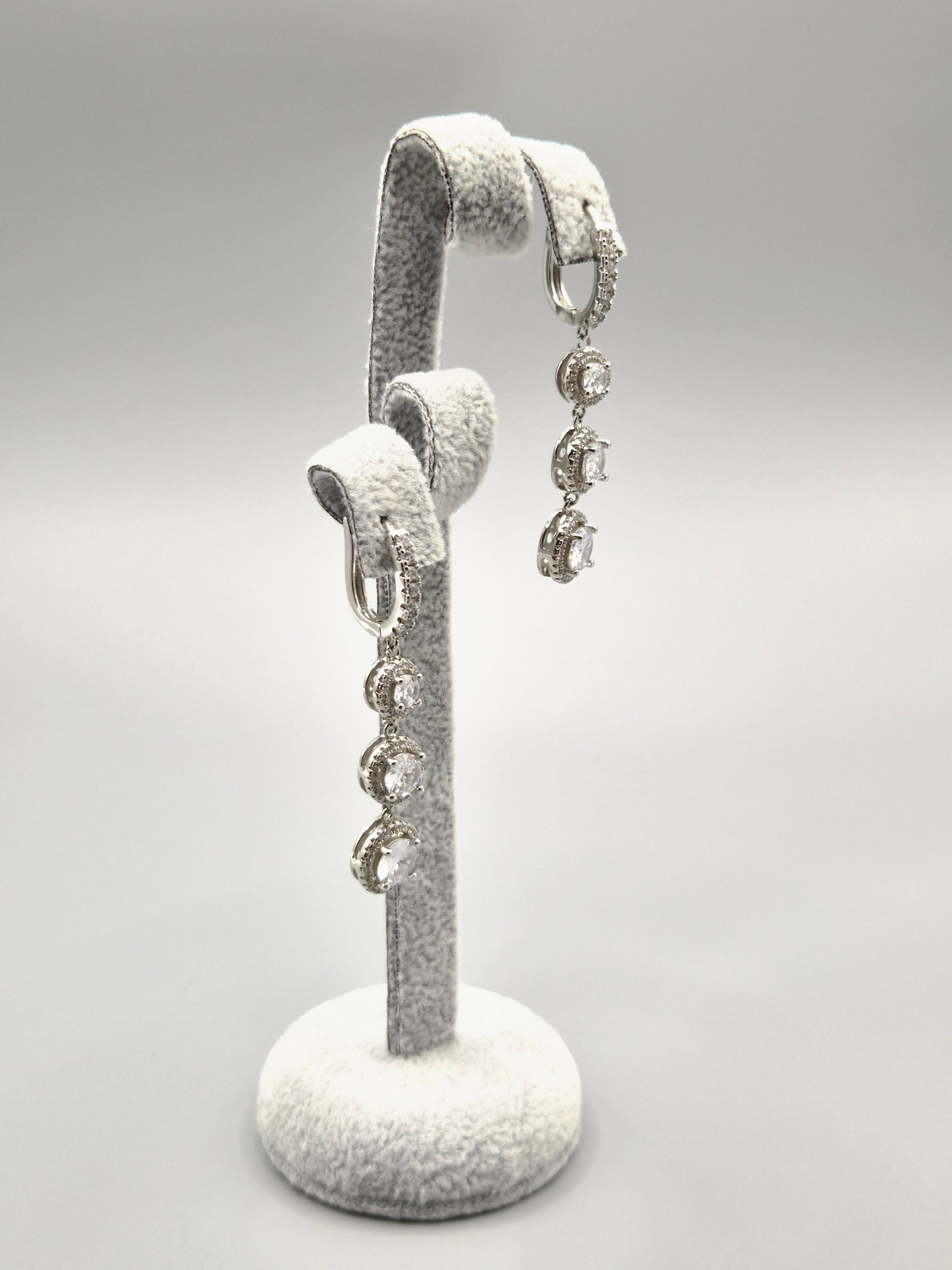 Round Halo Trilogy Cubic Zirconia Drop Earring