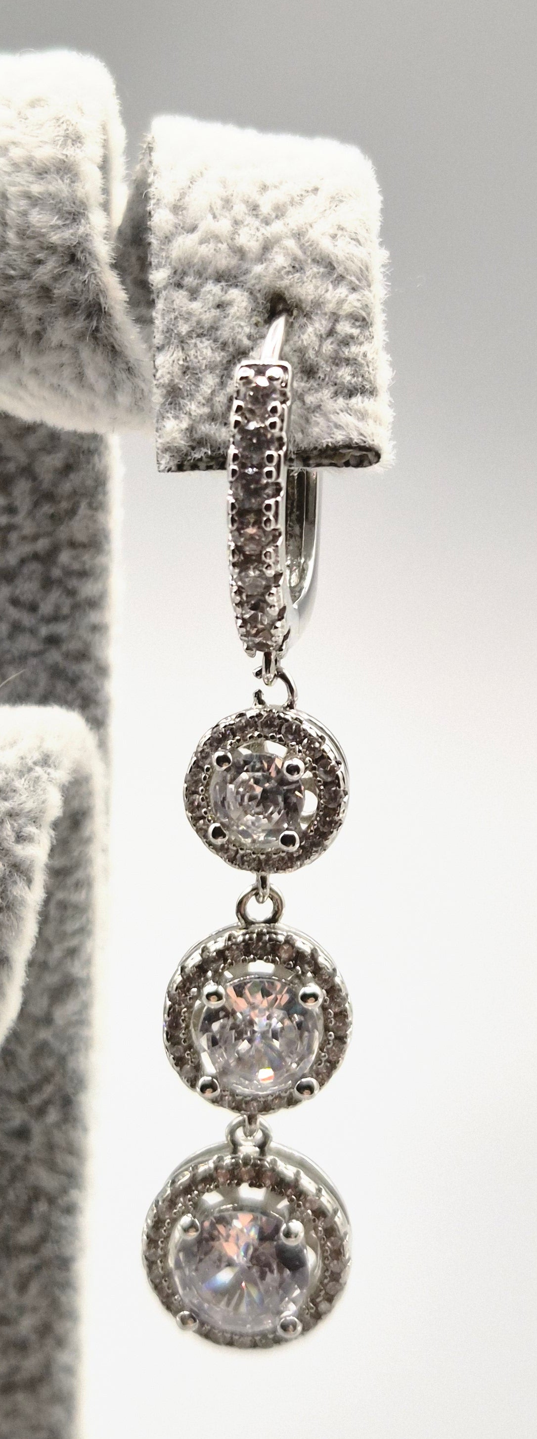 Round Halo Trilogy Cubic Zirconia Drop Earring