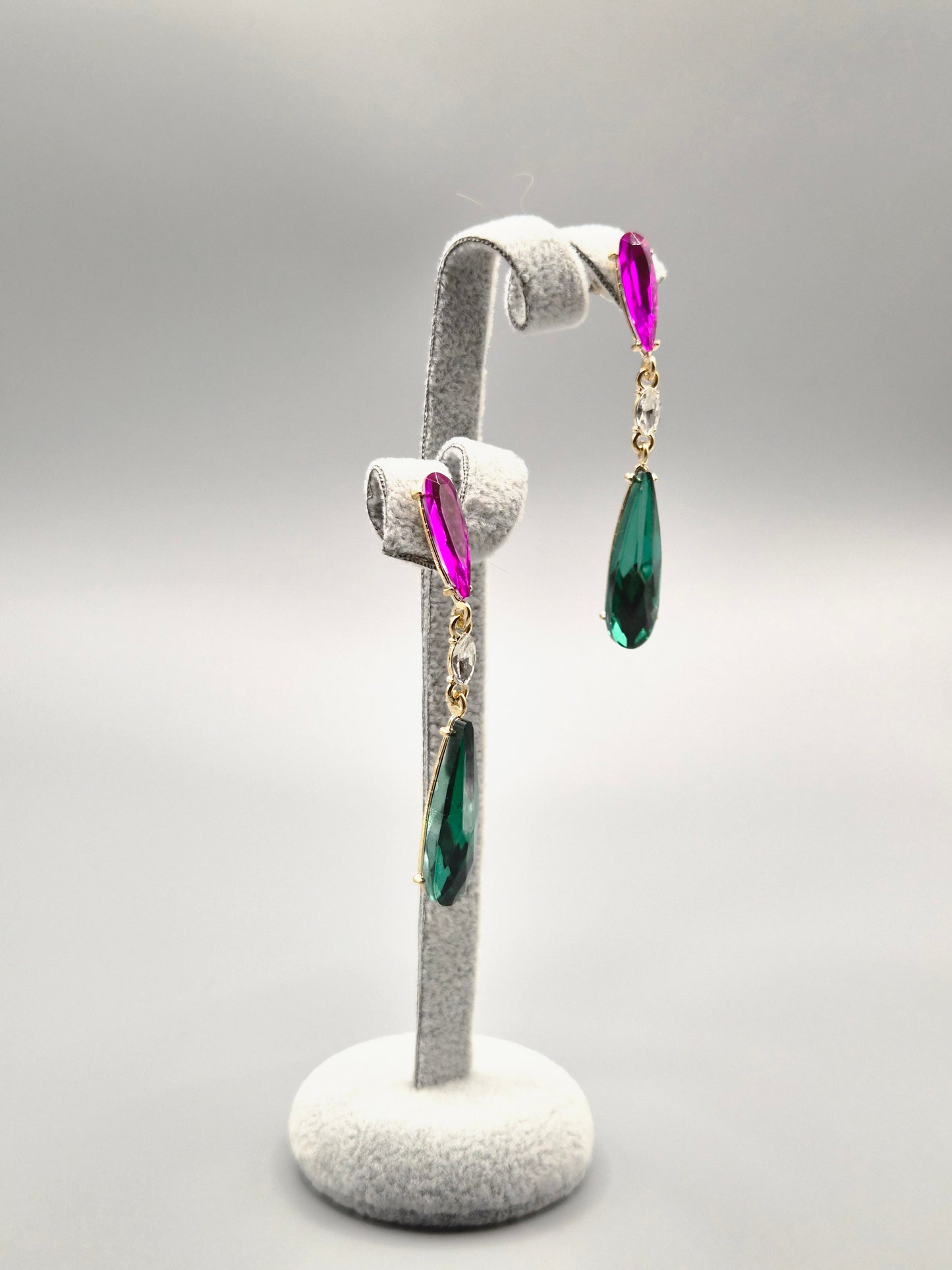 Pear Shaped Pink & Green Gold Set Drop Earrings